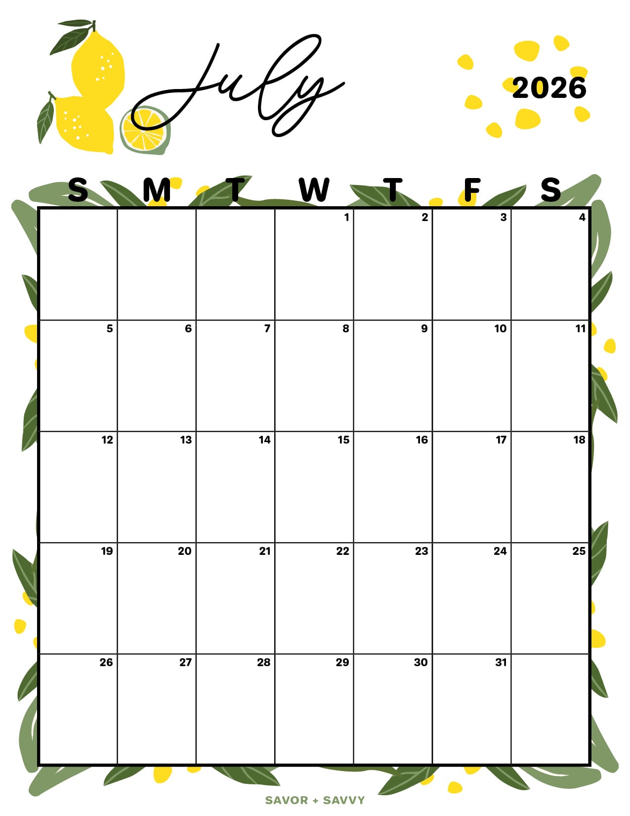 1275x1650 July 2026 Calendar Templates Free Printables + Savvy