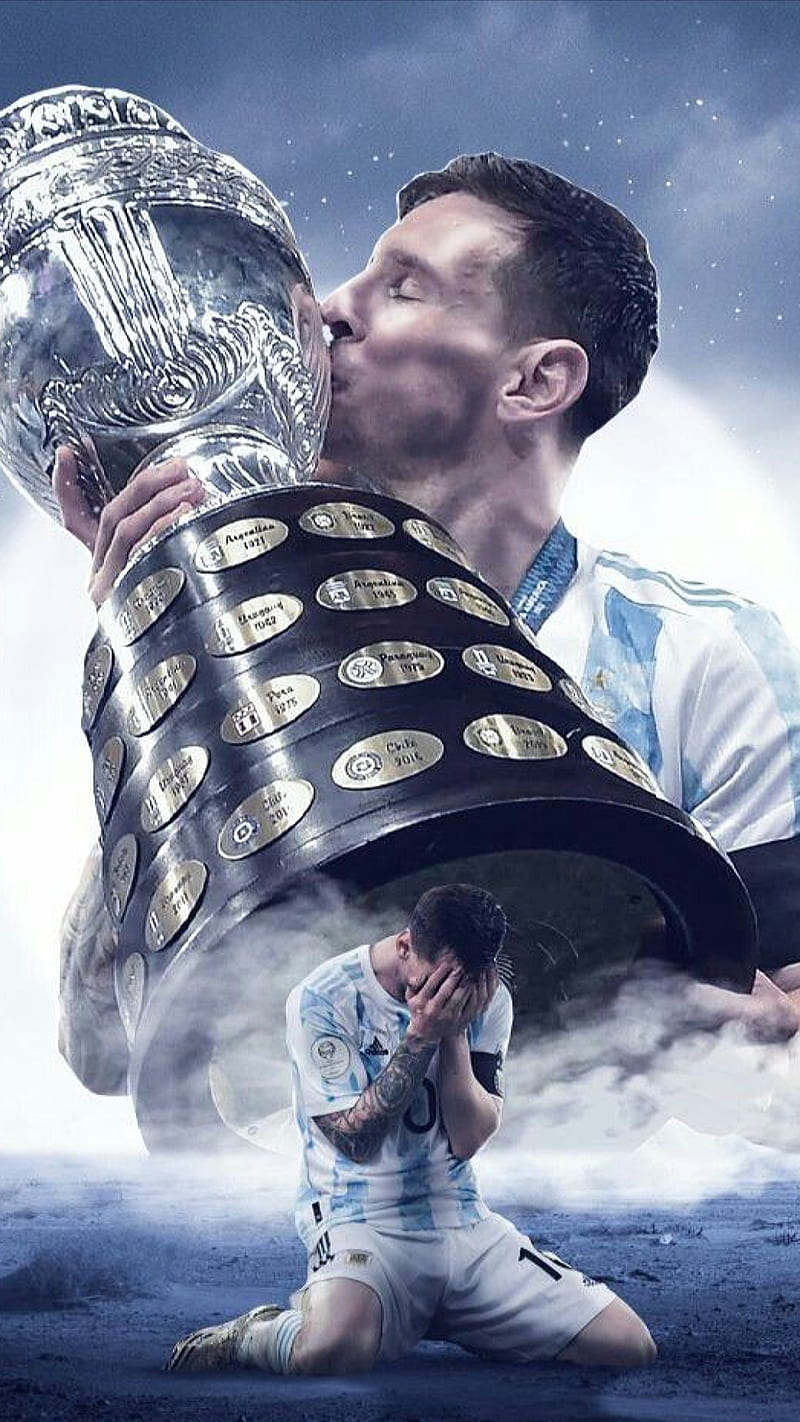800x1422 The champion, soccer, argentine, copa america, football, kiss, messi, cup, HD phone wallpaper