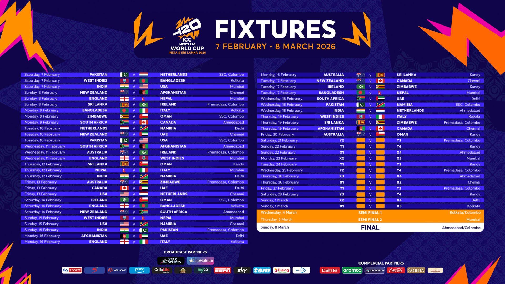 1920x1080 ICC Men's T20 World Cup 2026 Fixtures officially released