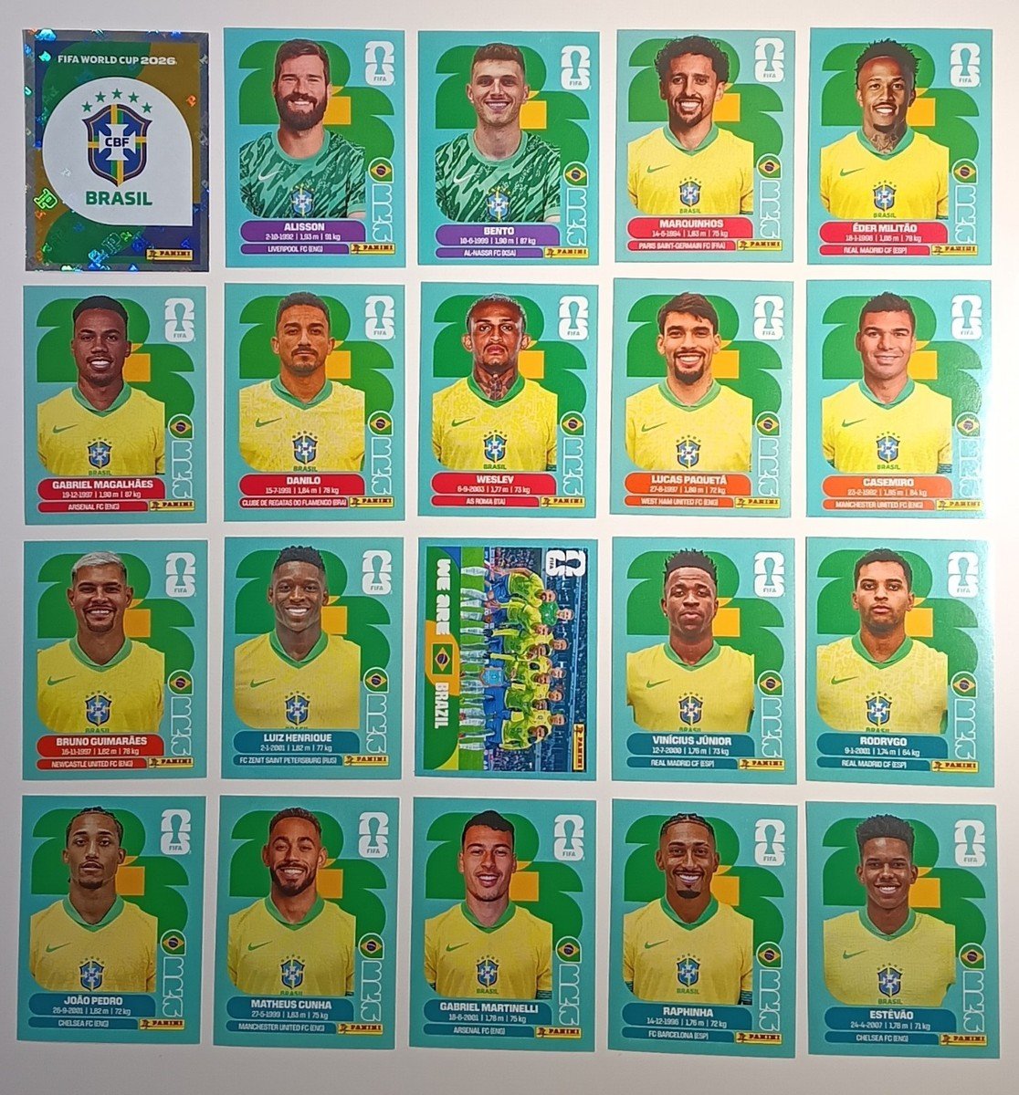 1116x1200 BRASIL Stickers FULL Team 2026 PANINI WORLD CUP VERSION LATINA 20 stickers