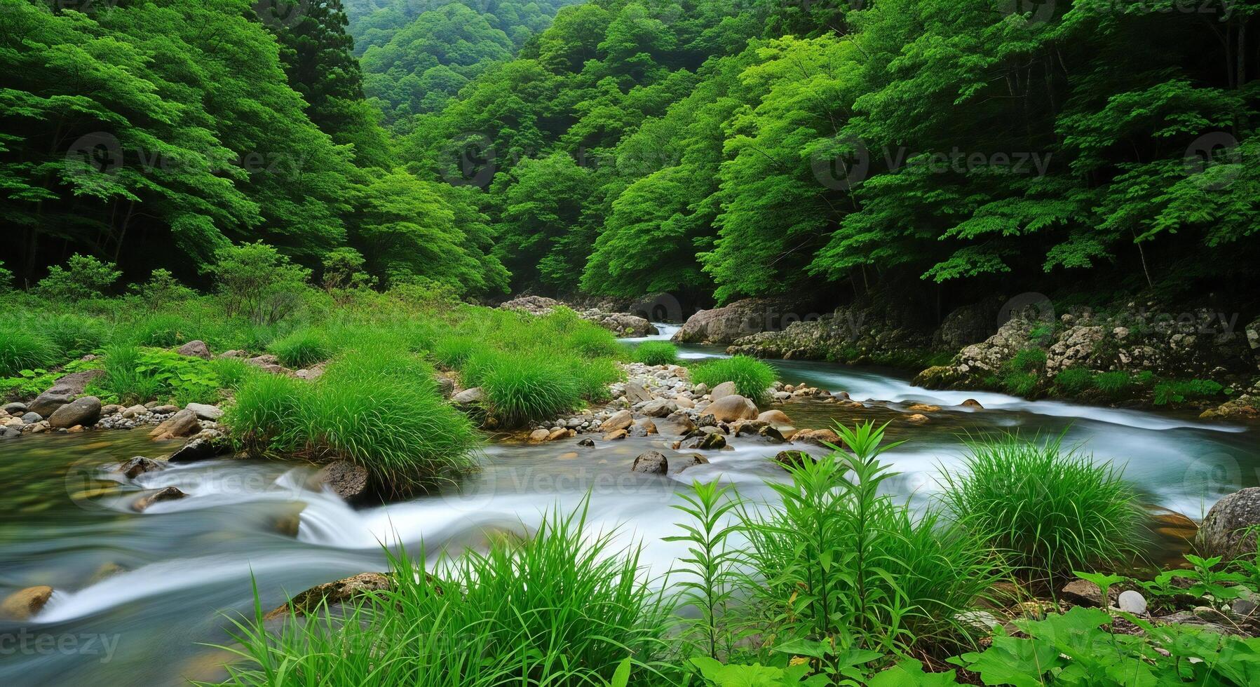 1797x980 Nature background, Nature wallpaper, Lush green forest scene with a clear flowing mountain stream over rocks and pebbles
