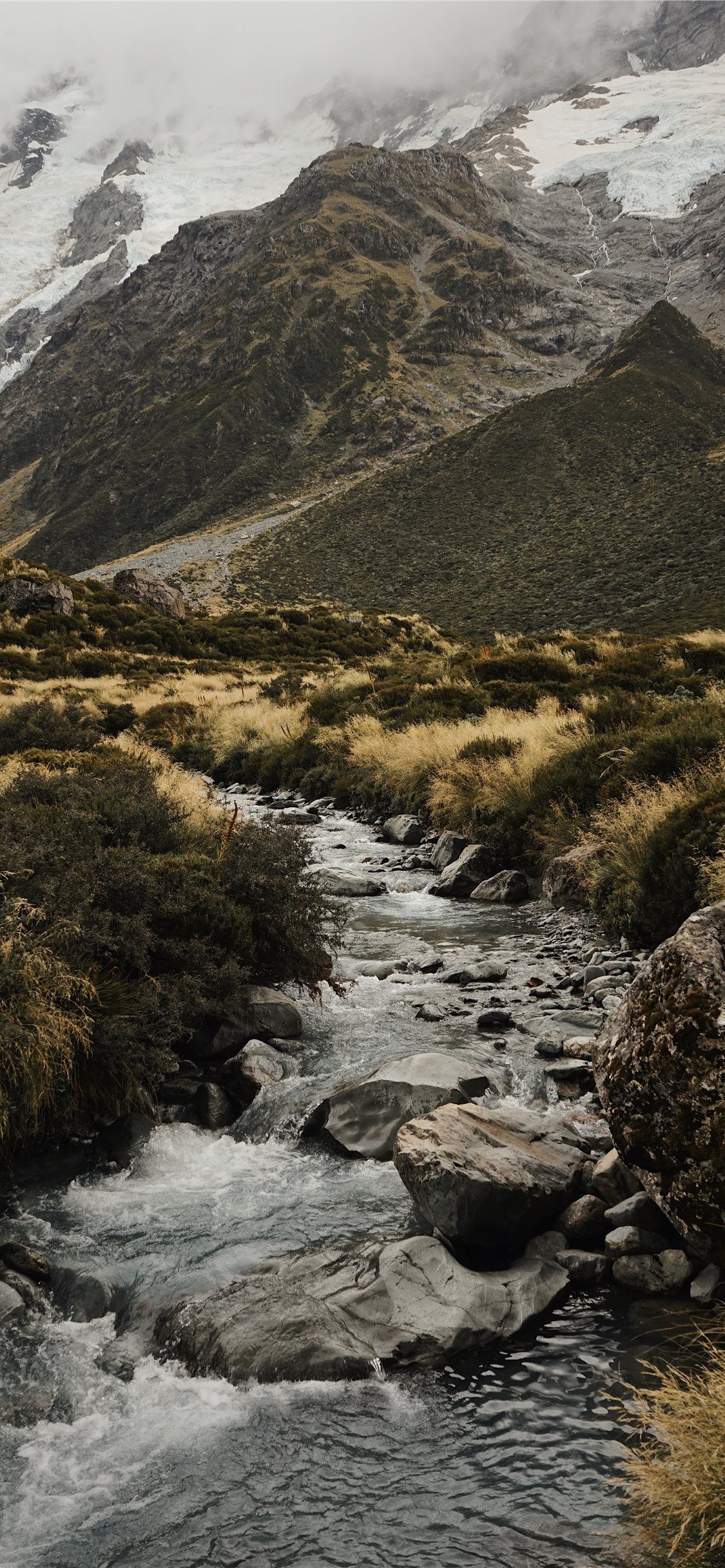 1125x2436 water stream near mountains iPhone X Wallpaper Free Download
