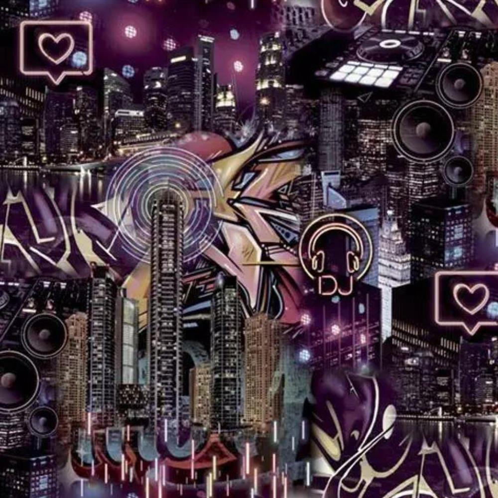 1000x1000 Good Vibes Neon City Graffiti Wallpaper Urban Scene Music DJ Paste The Wall