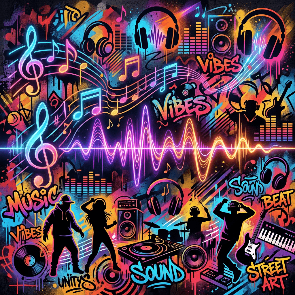 1024x1024 Vibrant Modern Music Background For The New Generation. AI Art Generator. Easy Peasy.AI