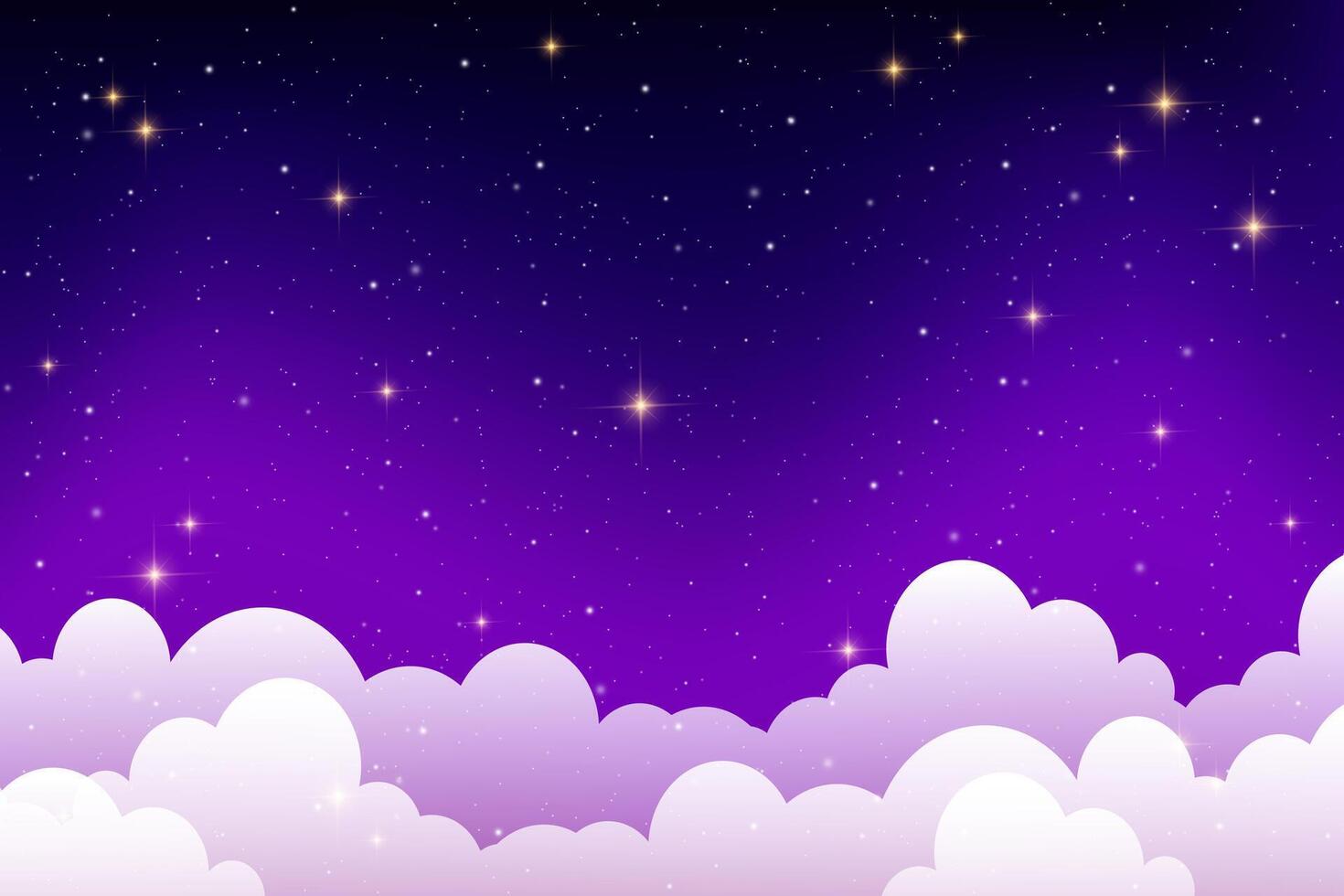 1470x980 Night cloudy sky. Purple and blue abstract space with stars and sparkles. Cute dreamy wallpaper with magic light. Dark evening heaven landscape. Gradient sunrise with twilight calm dusk. 43405466 Vector Art