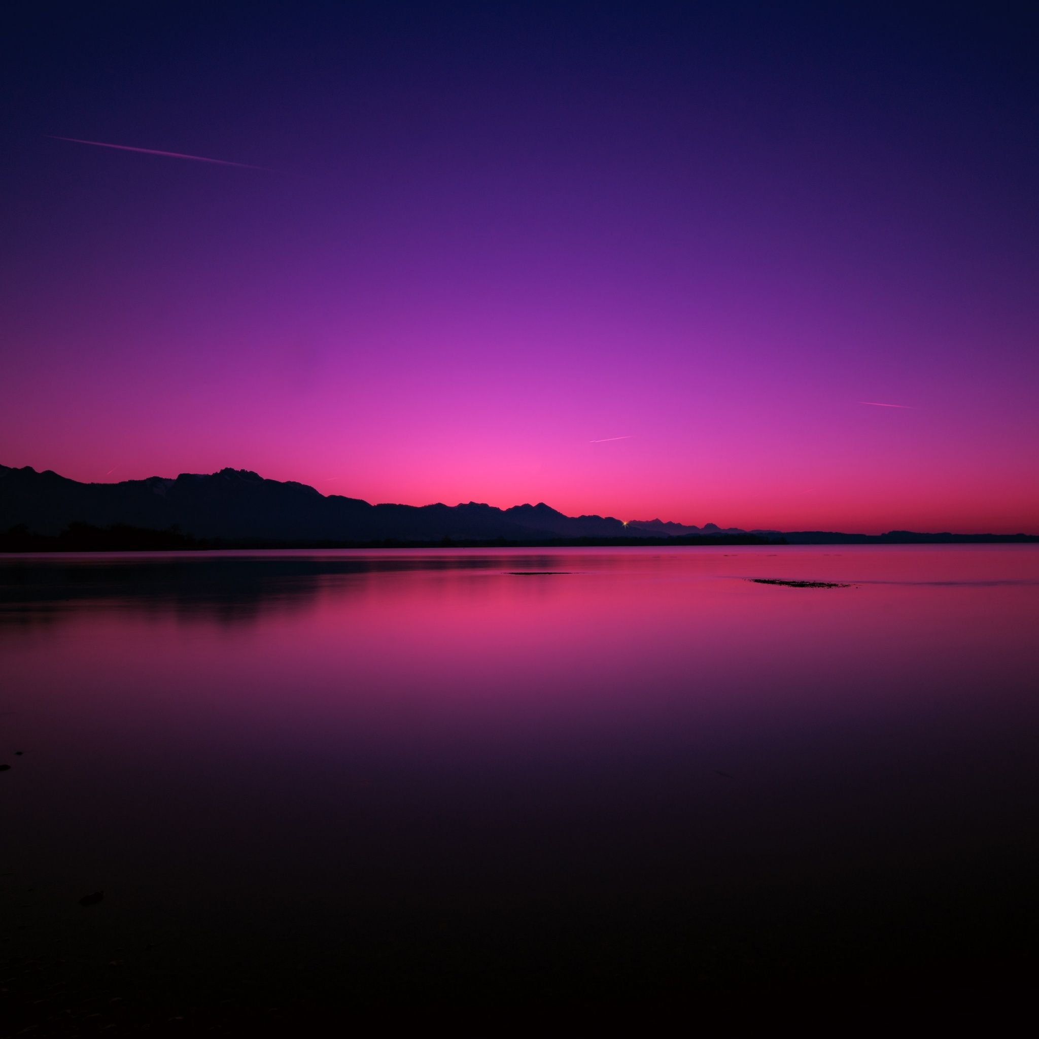 2048x2048 Sunset Wallpaper 4K, Lake, Dusk, Purple sky