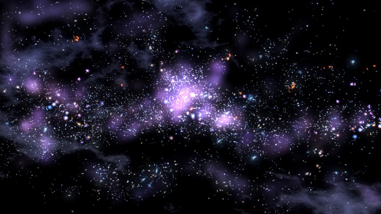 1600x900 Sparkling Purple And Blue Stars With Black Sky Background 4K HD Galaxy Wallpaper