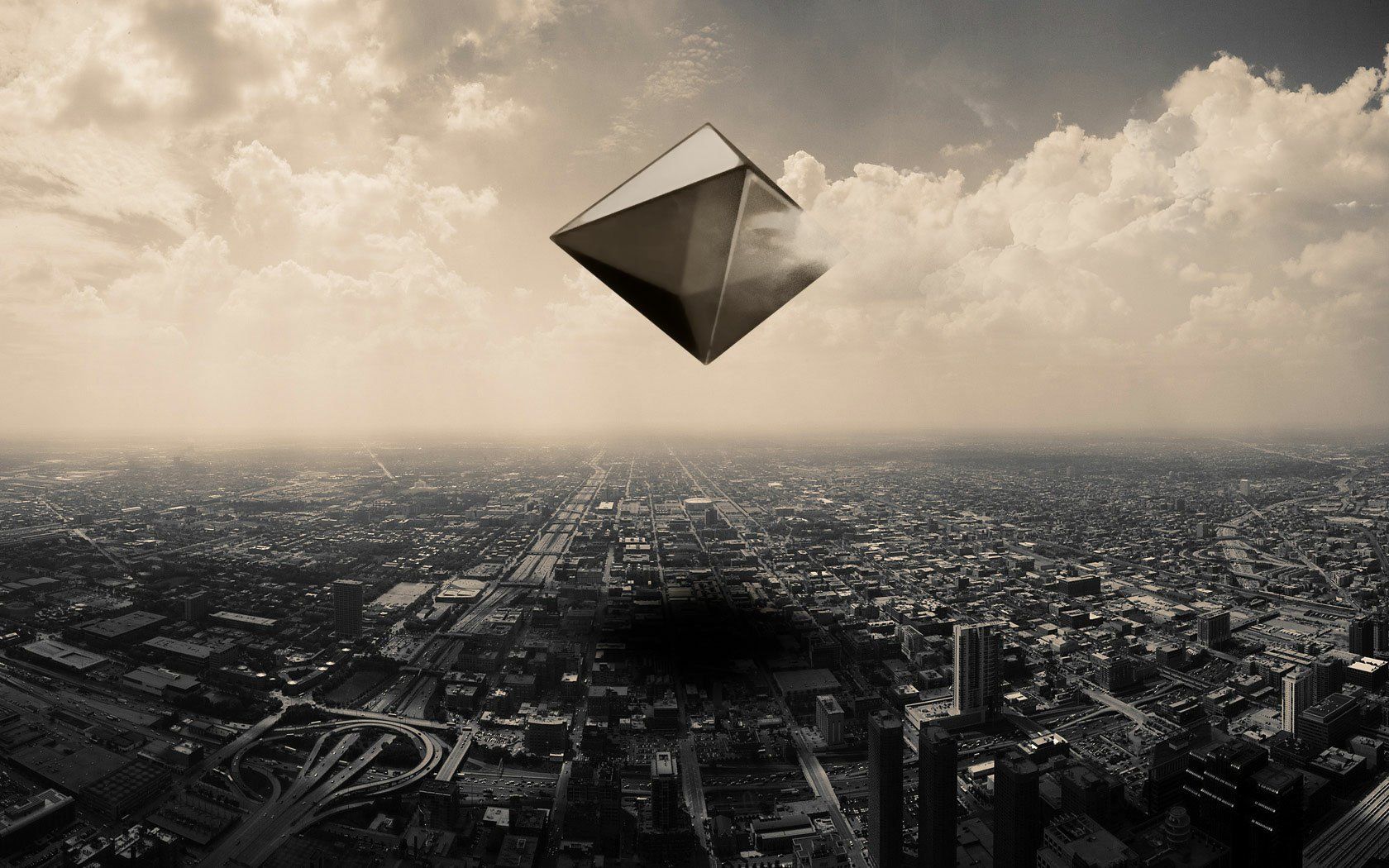 1680x1050 Monochrome Ramiel Over Cityscape. Neon Genesis Evangelion HD Wallpaperx1050