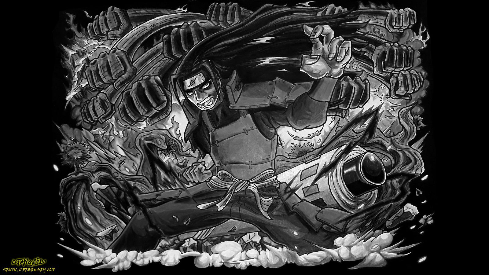 1600x900 Hashirama Senju Senpou Mokuton Shinsuusenju BW