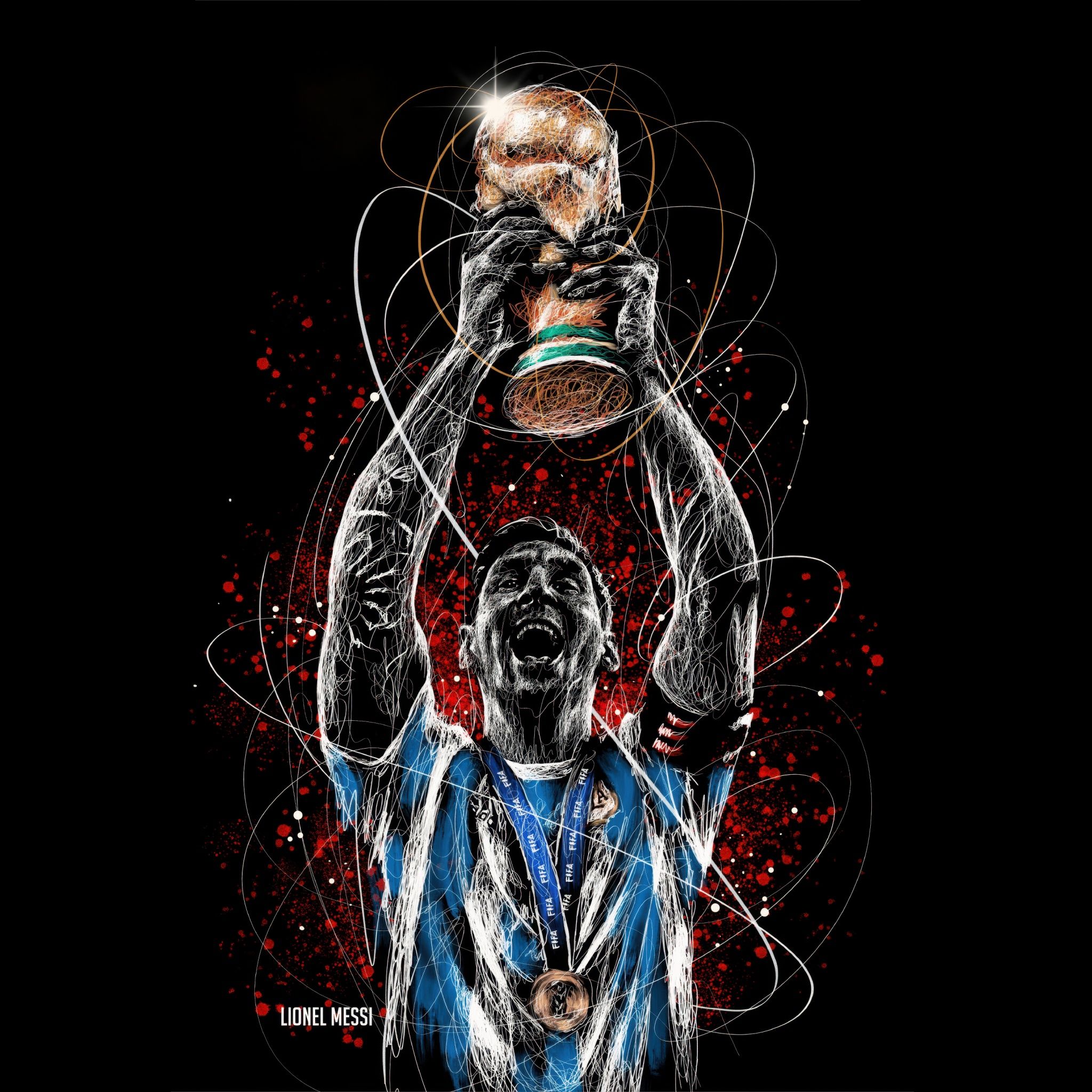 2048x2048 Lionel Messi Wallpaper 4K, World Cup Black background