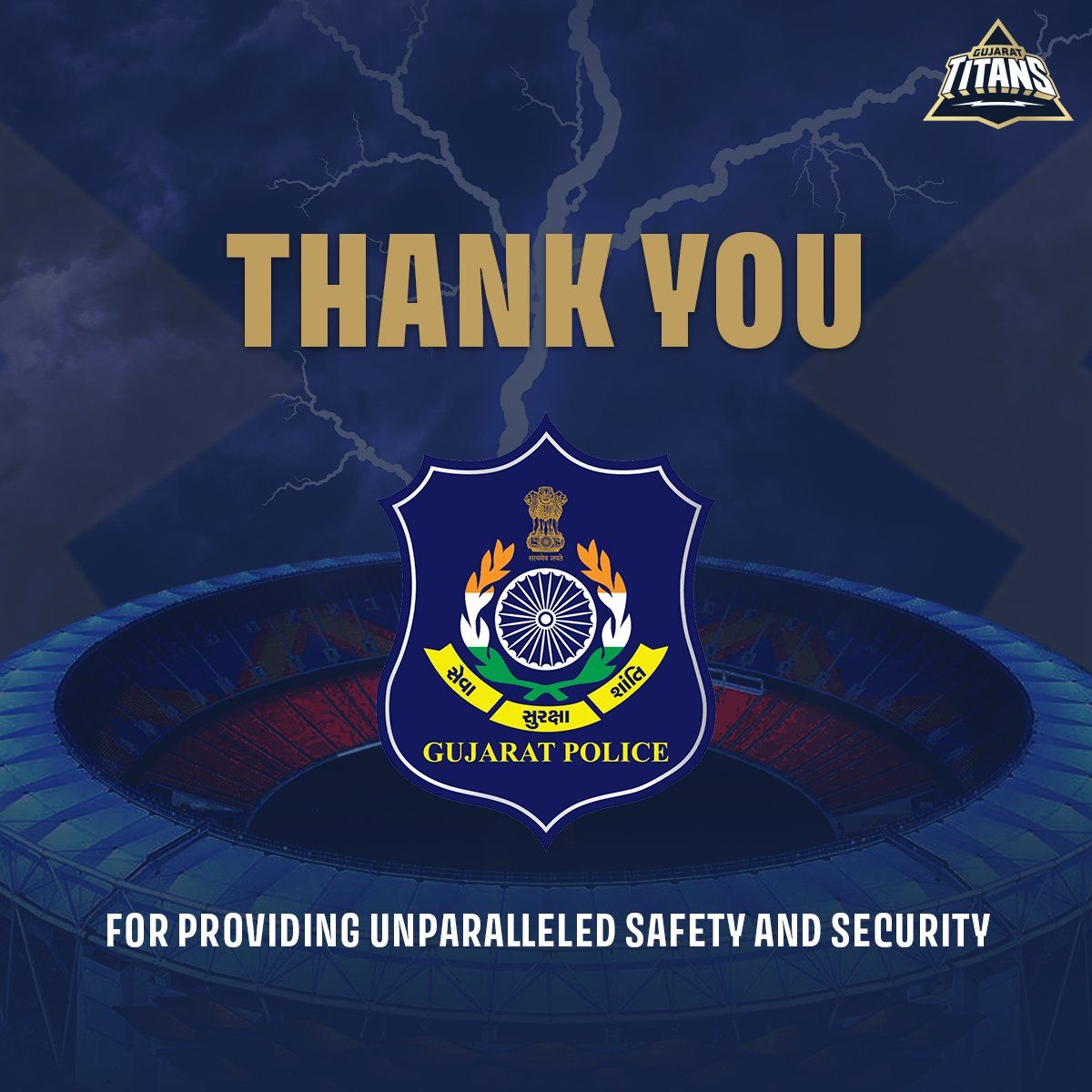 1200x1200 We, At Gujarat Titans, Would Like To Take This Moment To Thank The Gujarat Police For Their Outstanding Commitment During The #TATAIPL 2023! ⚡ Running A High Profile Tournament In The World's Largest