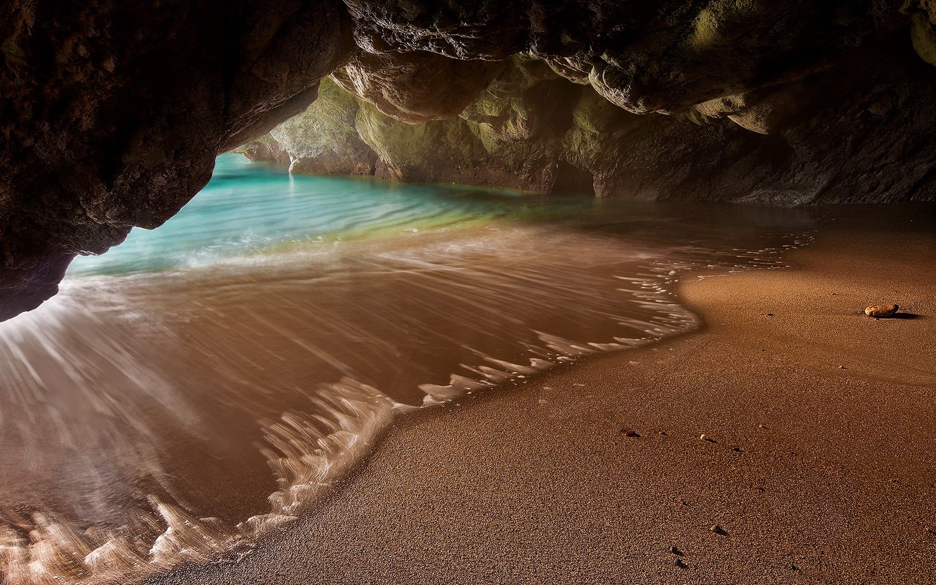 1920x1200 landscape, Nature, Sea, Beach, Cave, Sand, Rock, Grotto, Water, Hidden Wallpaper HD / Desktop and Mobile Background