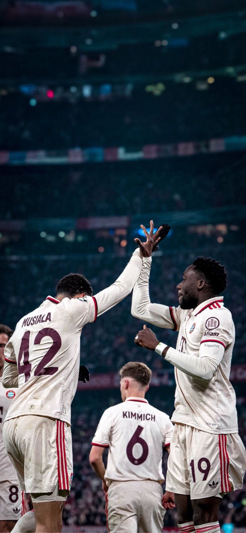 800x1734 Musiala & Davies celebrate for Bayern Munich Football Wallpaper
