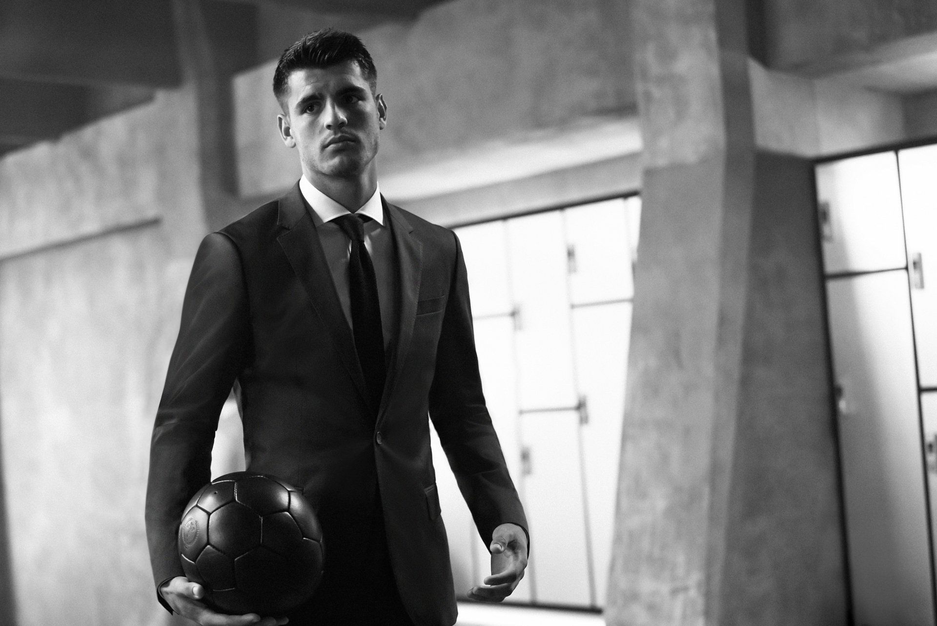 1920x1282 Download Suit Black & White Soccer Spanish Alvaro Morata Sports HD Wallpaperx1282