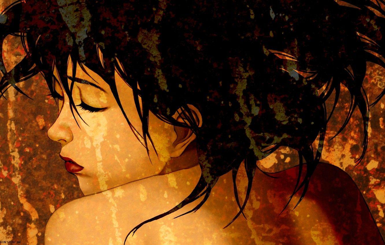 1332x850 Wallpaper face, Satoshi Kon, shoulders, closed eyes, art image