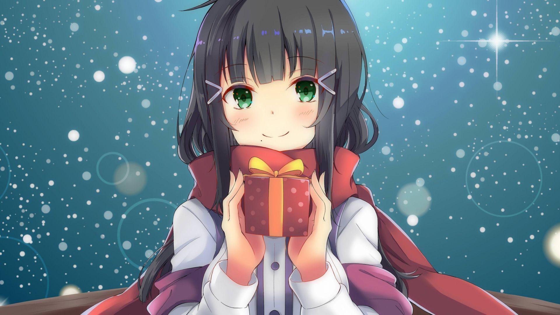 1920x1080 Download anime, girl, beauty, Christmas, New Year, 4k HD