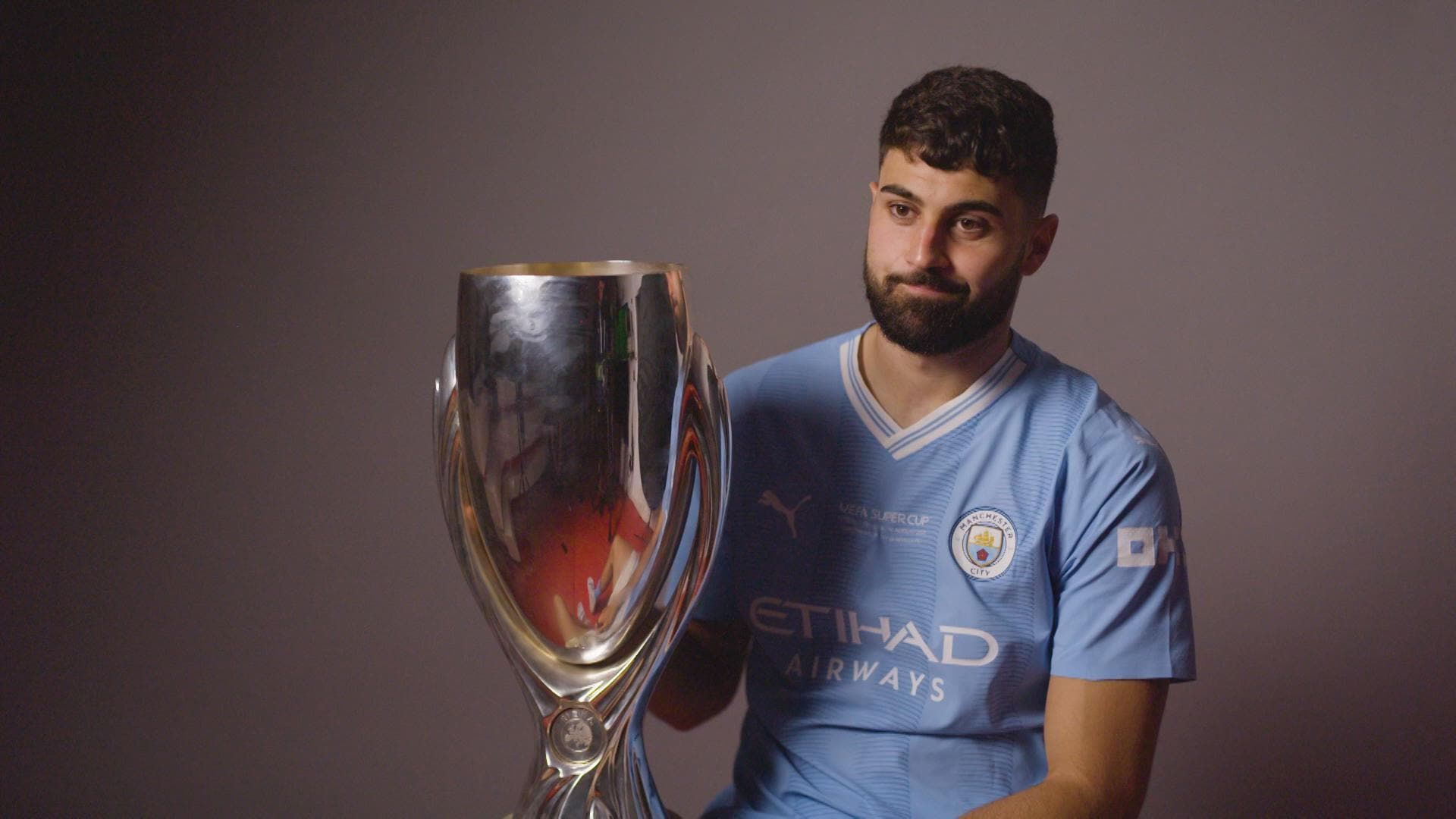 1920x1080 Gvardiol's joy at first Man City trophy. Video. UEFA Super Cup