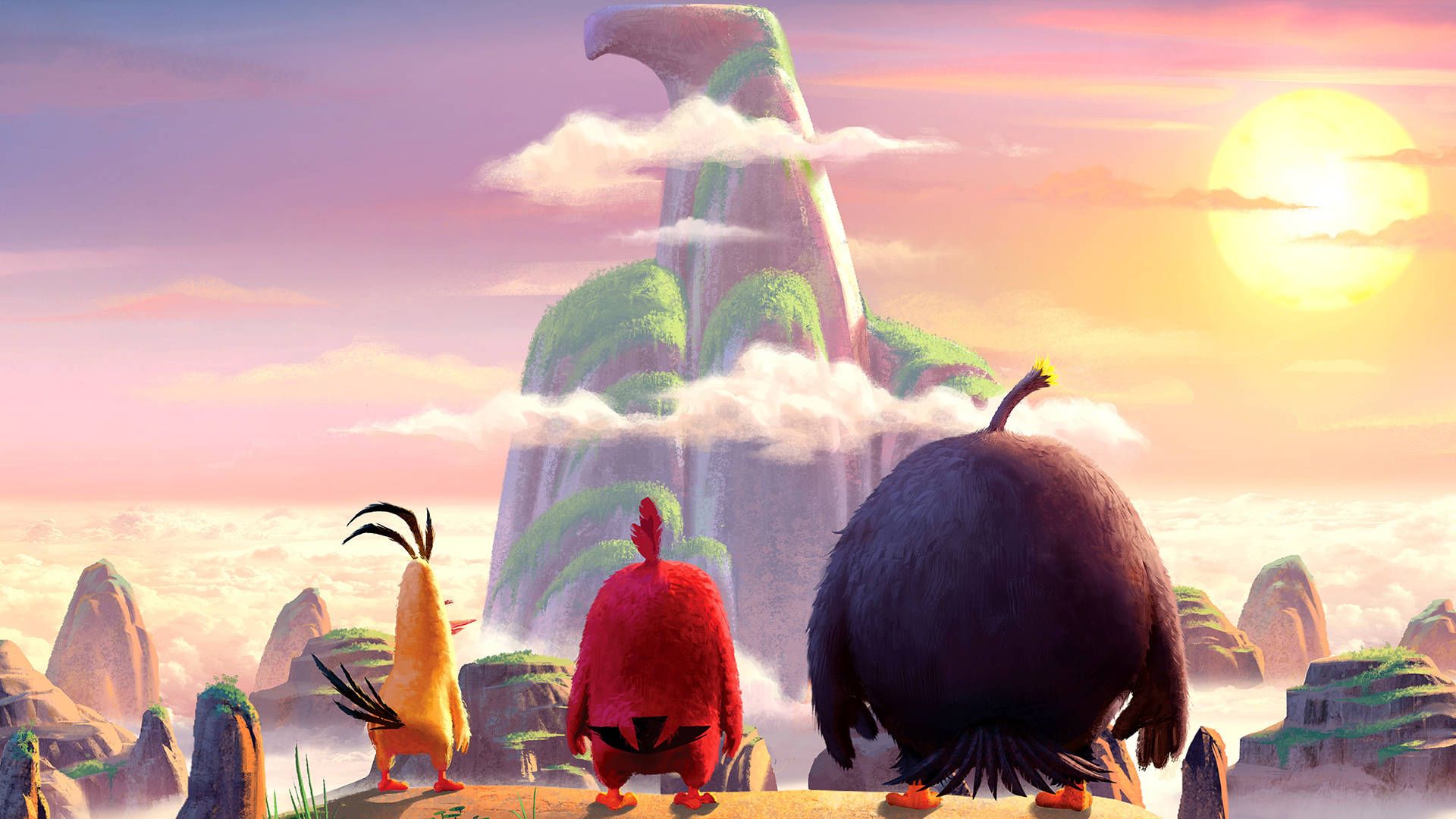 1920x1080 Download The Angry Birds Movie Characters Facing Eagle Statue Wallpaper
