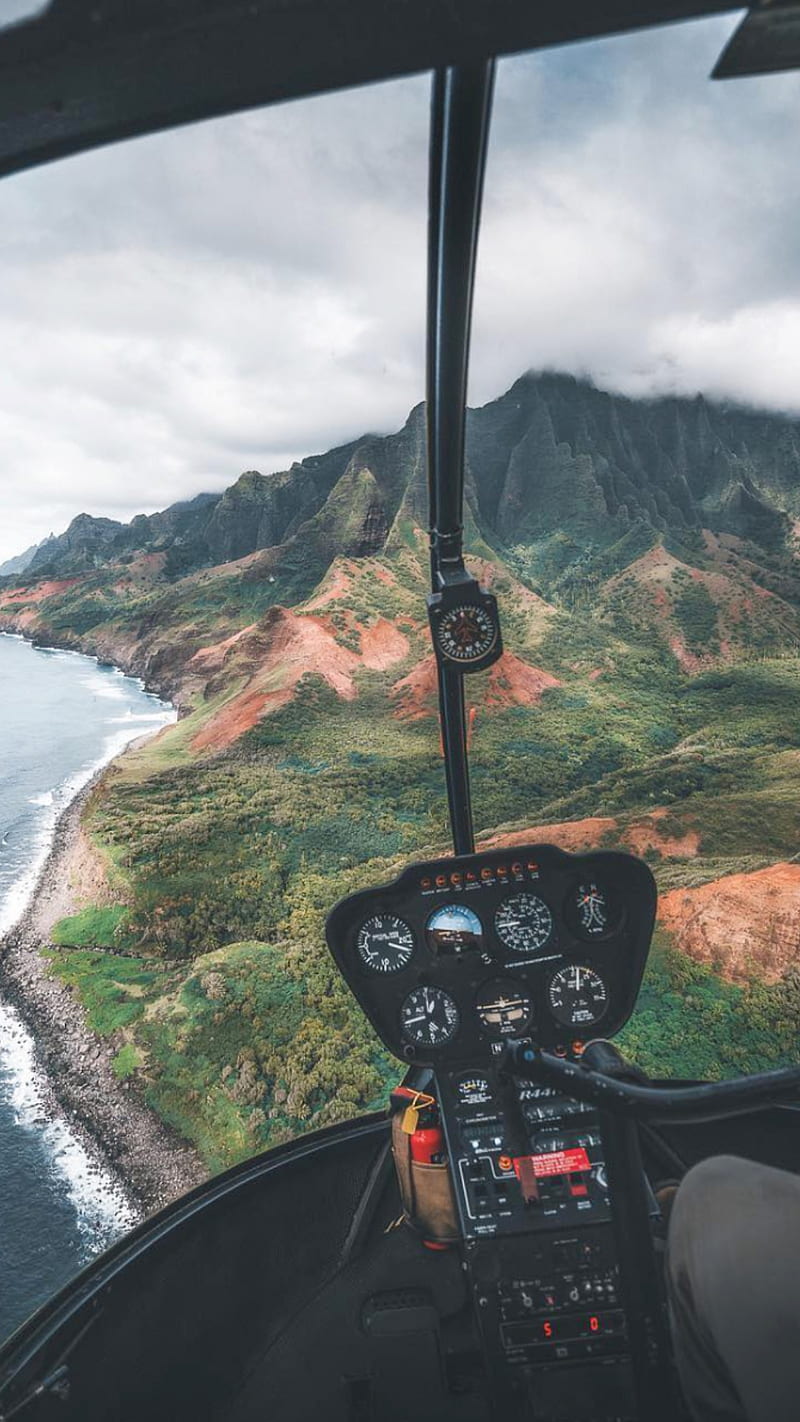 800x1422 Helicopter views, adventure, cockpit, ocean island, sky, HD phone wallpaper