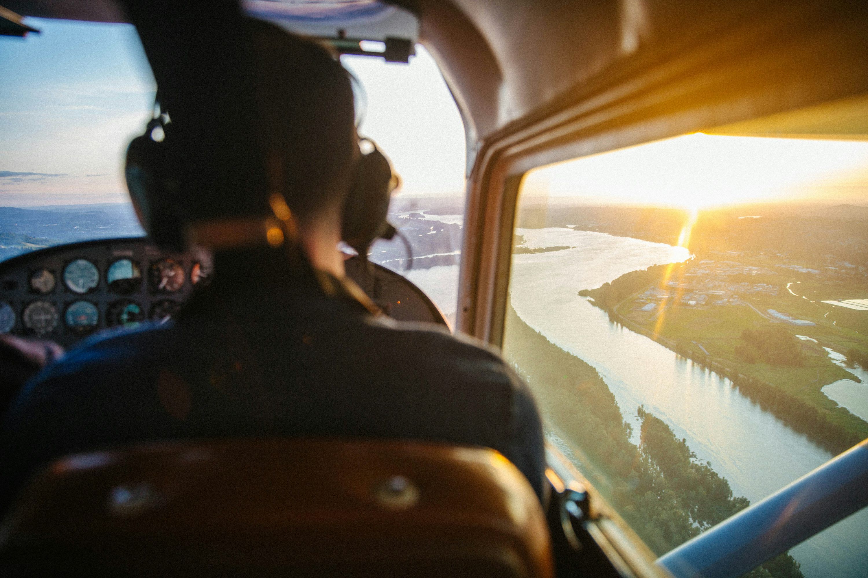 3000x2000 View of helicopter cockpit on top of river photo