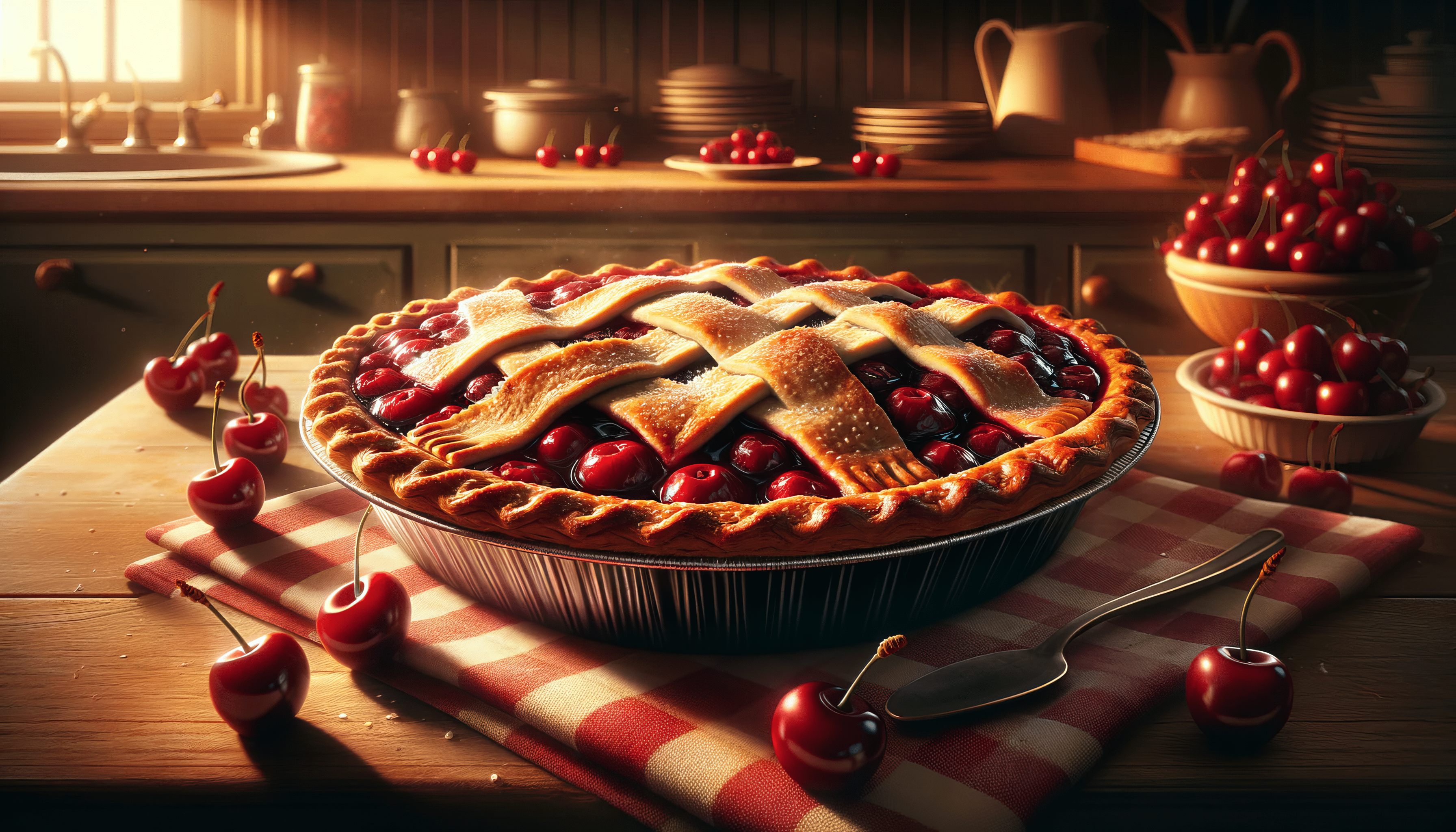 3584x2048 Delicious Cherry Pie HD Wallpaper