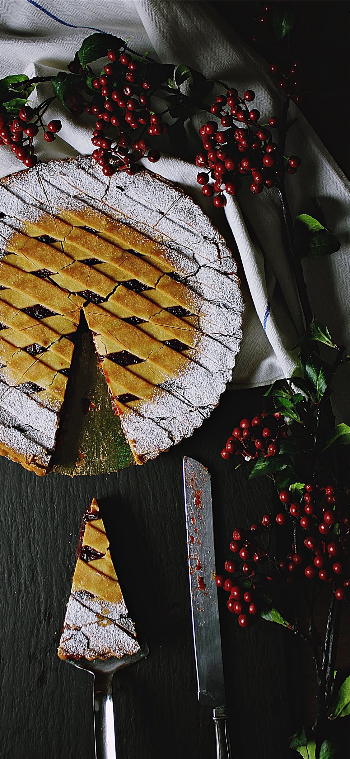 1125x2436 baked sliced cherry pie iPhone X Wallpaper Free Download