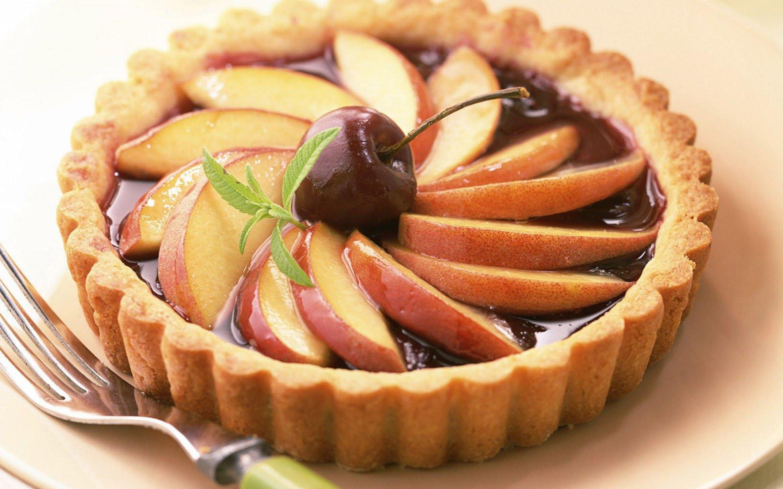 2560x1600 Apple pie with cherry on top, dessert, tart, fruit, apples HD wallpaper