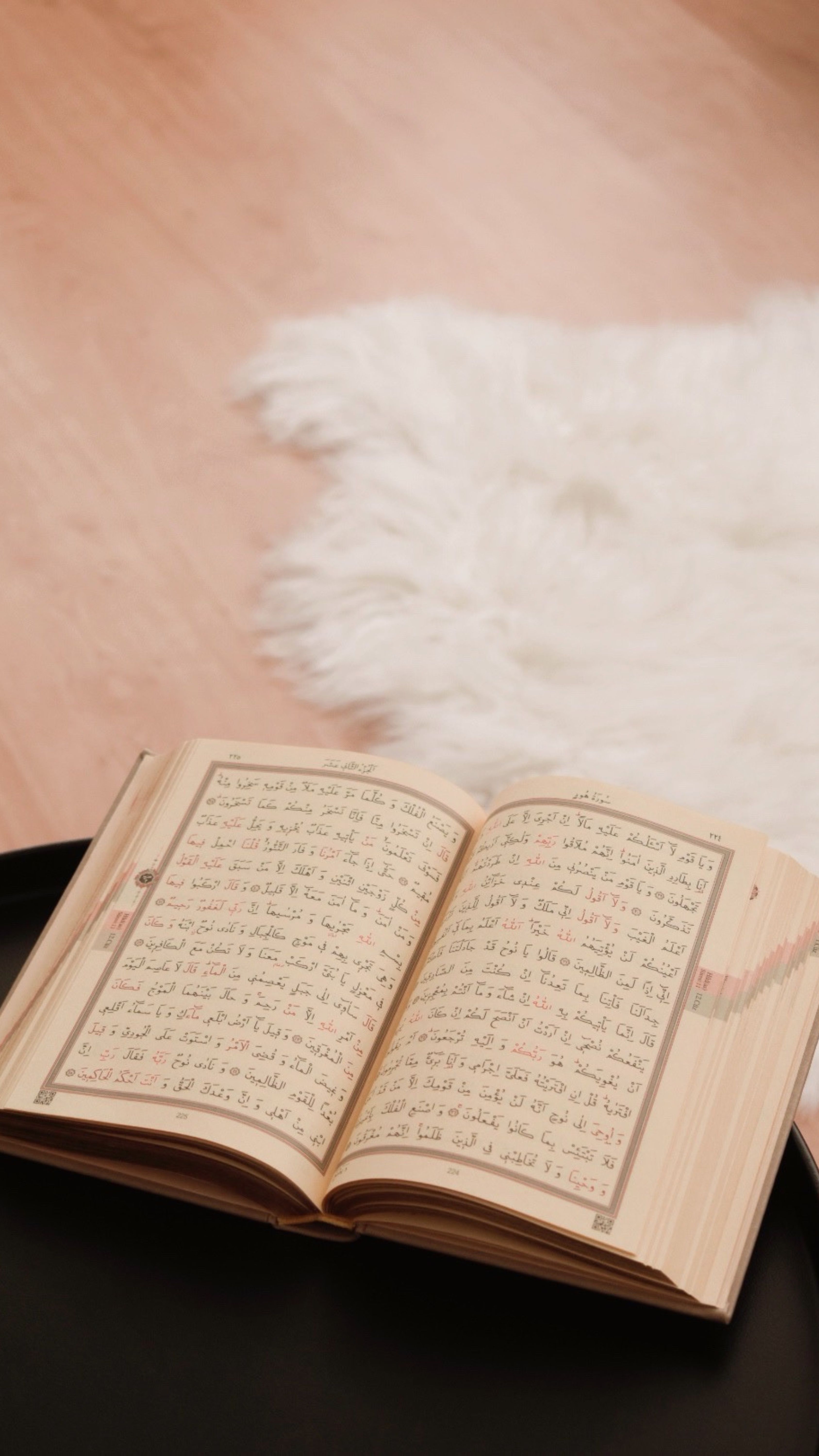 3375x6000 Open Arabic Book on Table with Cozy Rug · Free