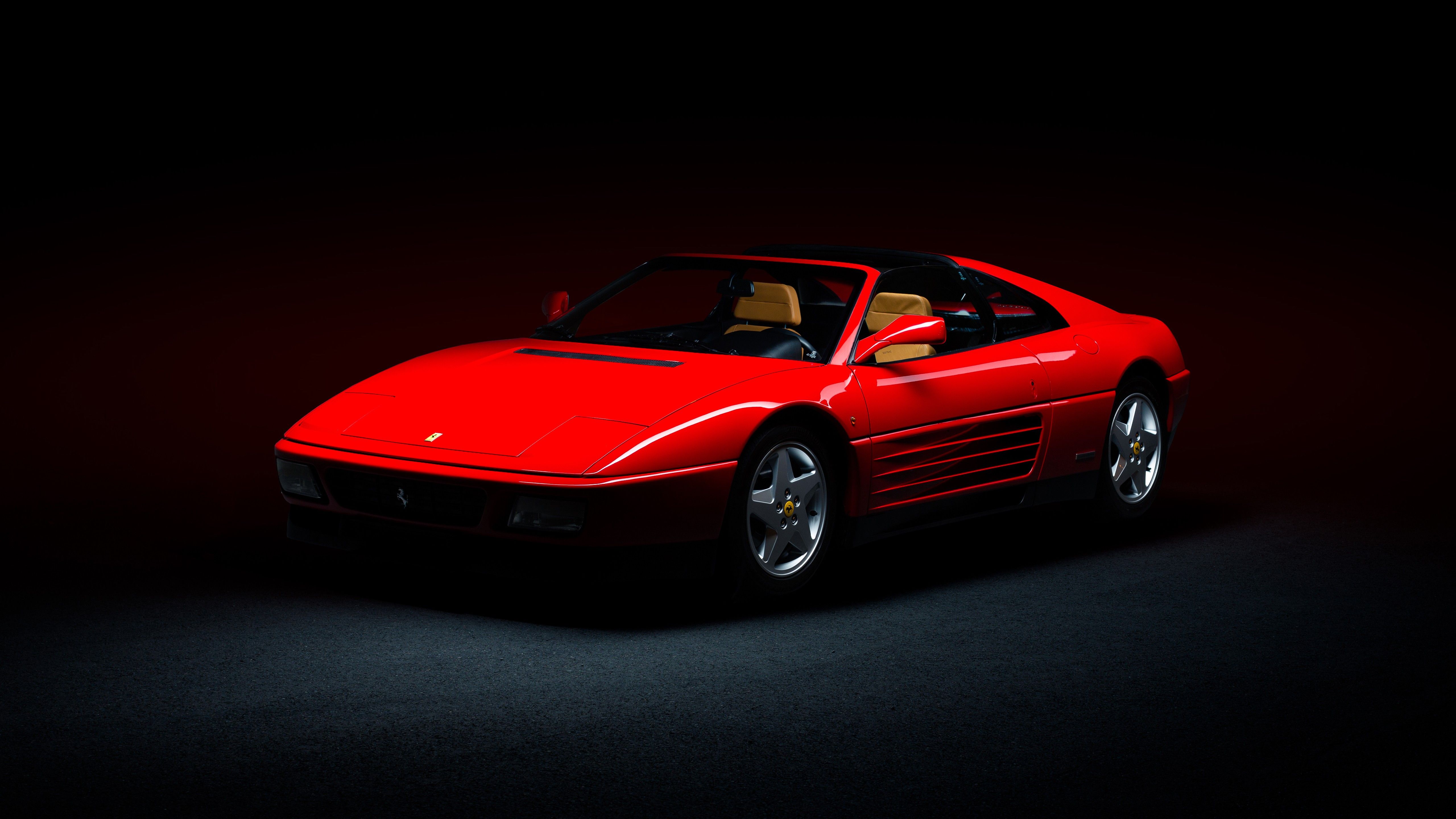 5120x2880 Red Ferrari 348 Car Dark Wallpaper Background 4K 5K HD Cars Wallpaper