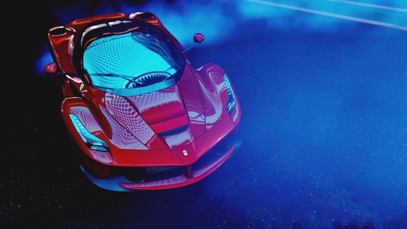 1333x750 Wallpaper Red Ferrari Car in a Dark Room, Background Free Image