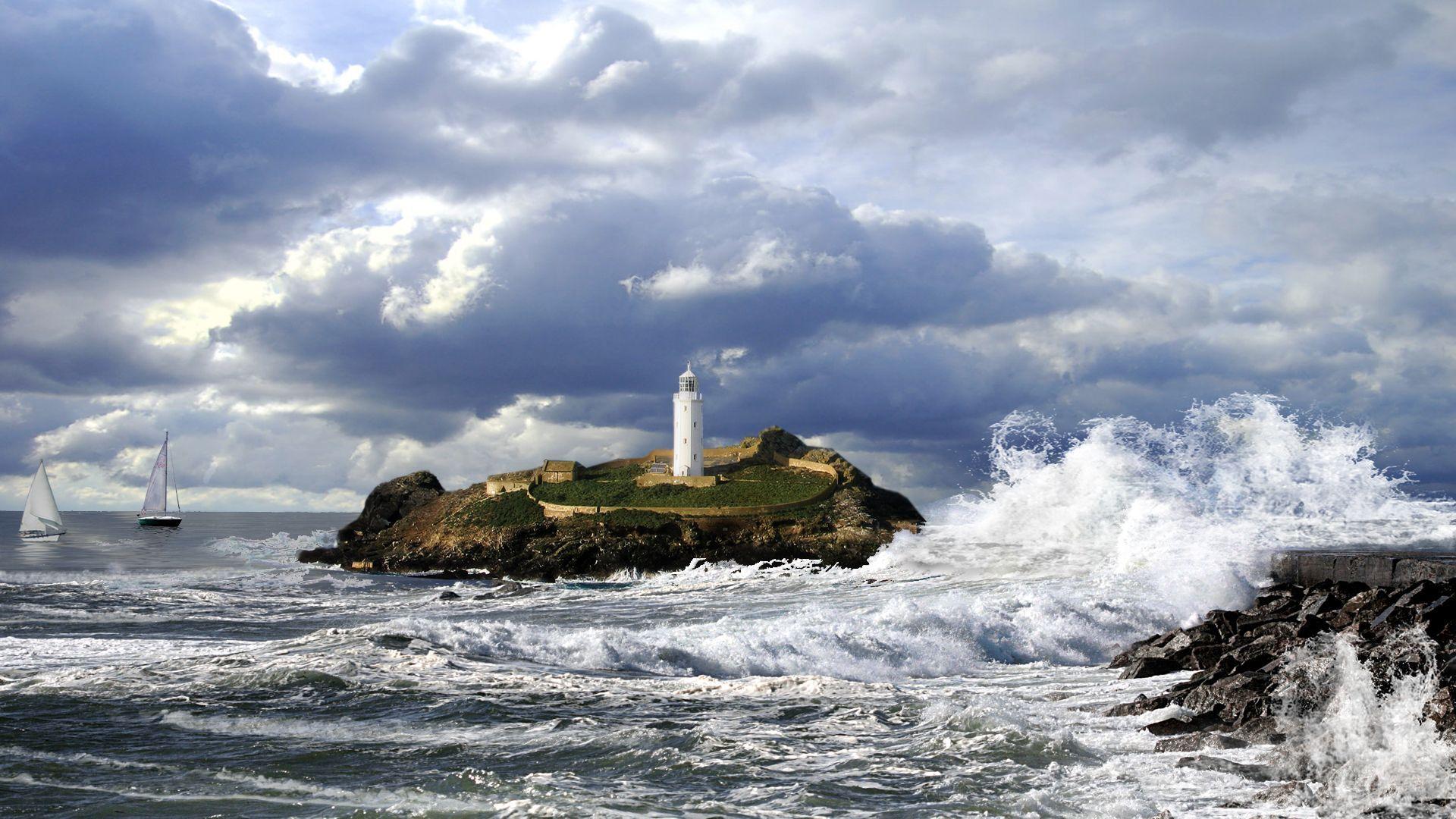 1920x1080 Lighthouse In Storm HD Desktop Wallpaper Sea Lighthouse
