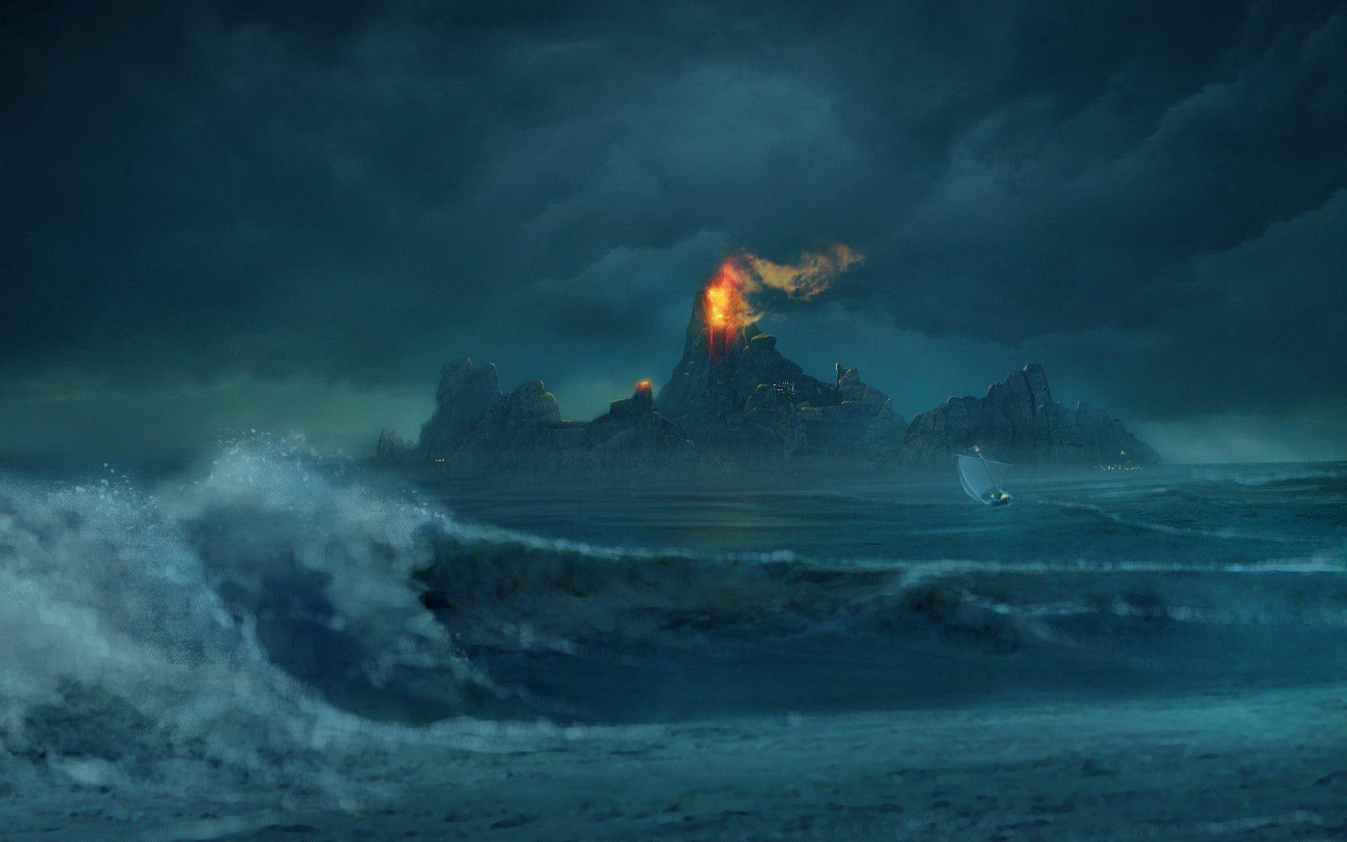 1920x1200 Volcano, paper, supplier, stormy, sea, photo, middle
