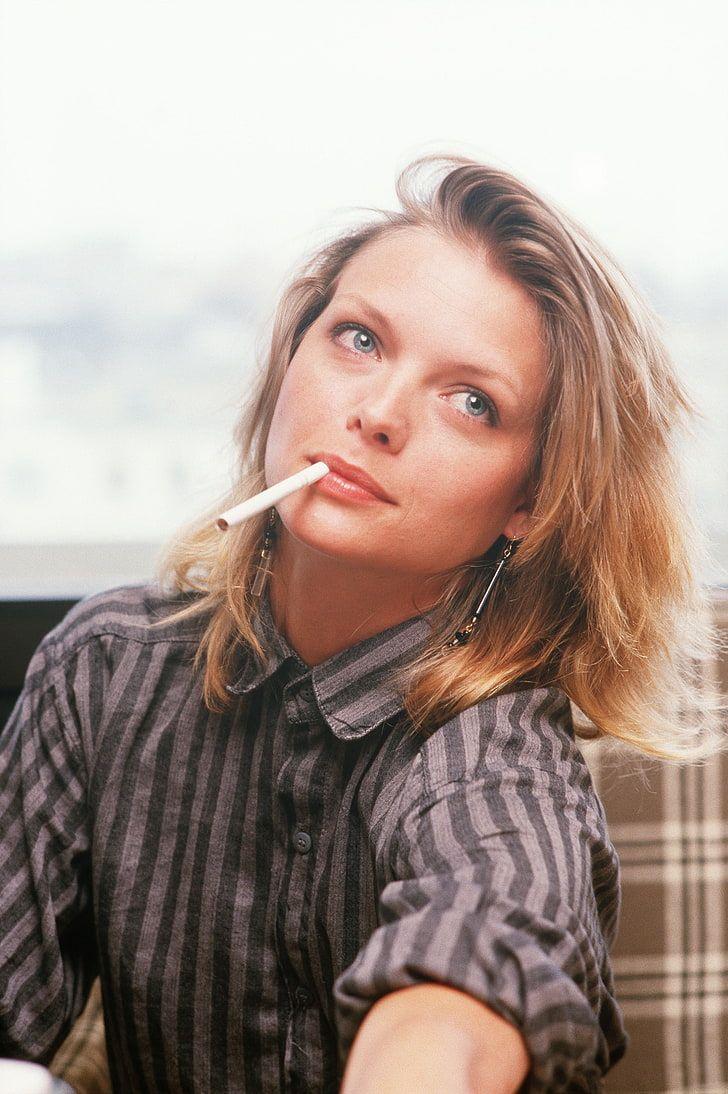 728x1094 HD wallpaper: women, actress, Michelle Pfeiffer, shirt, cigarettes