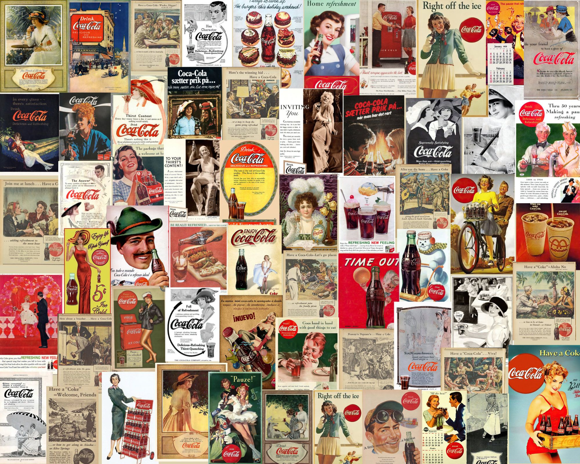 2000x1600 Coca Cola Advertising Vintage Magazine Ads, Illustrations Drink Retro Digital Printable Advertisement Collection, Junk Journal Food EPHEMERA