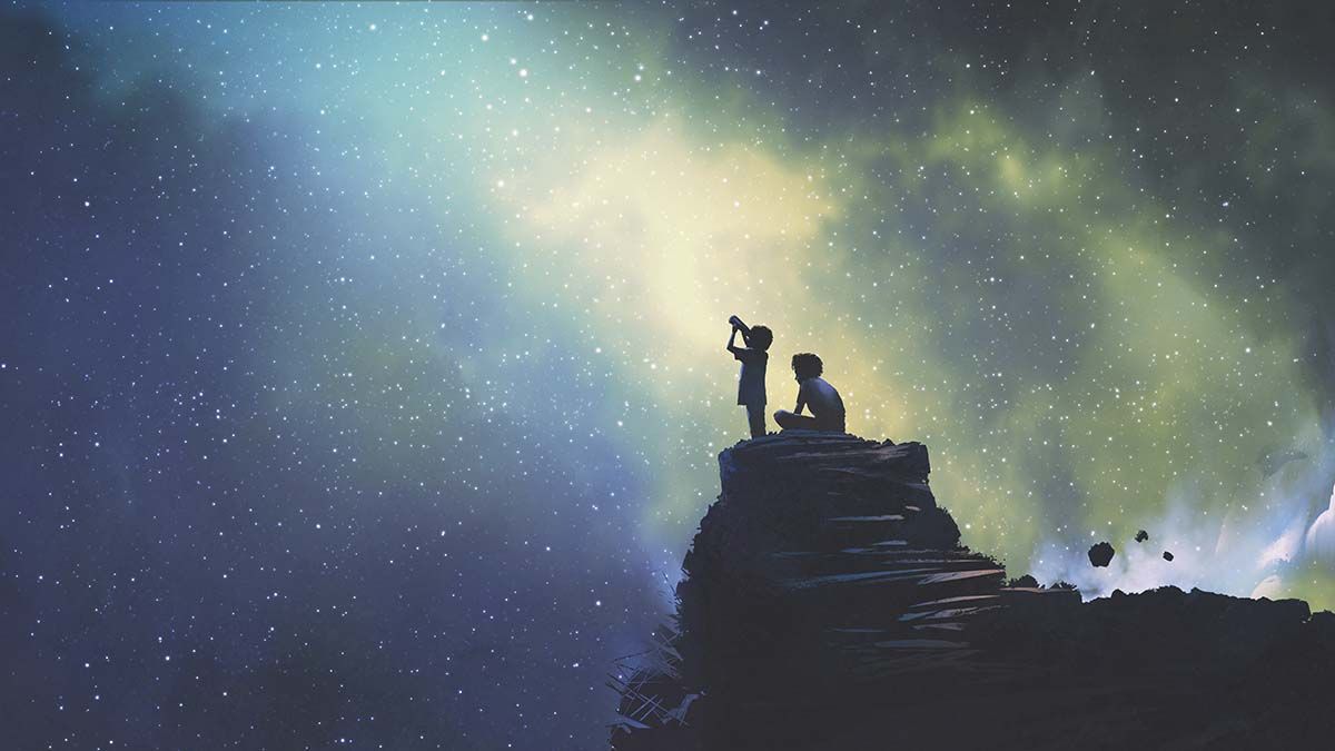 1200x675 Dreamy Children Watching Stars Night Sky Wallpaper®