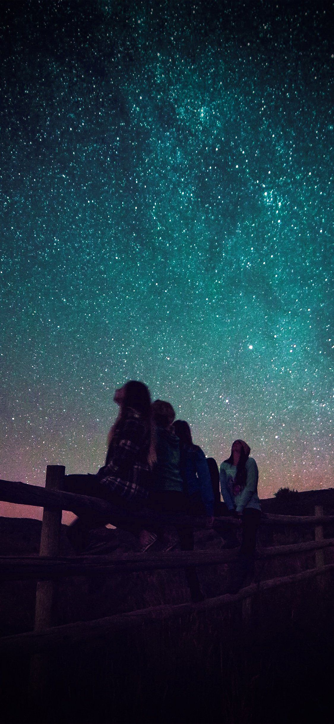 1125x2436 Night Watch Star Gazing Girl Summer Romantic Dark Vignette iPhone Wallpaper