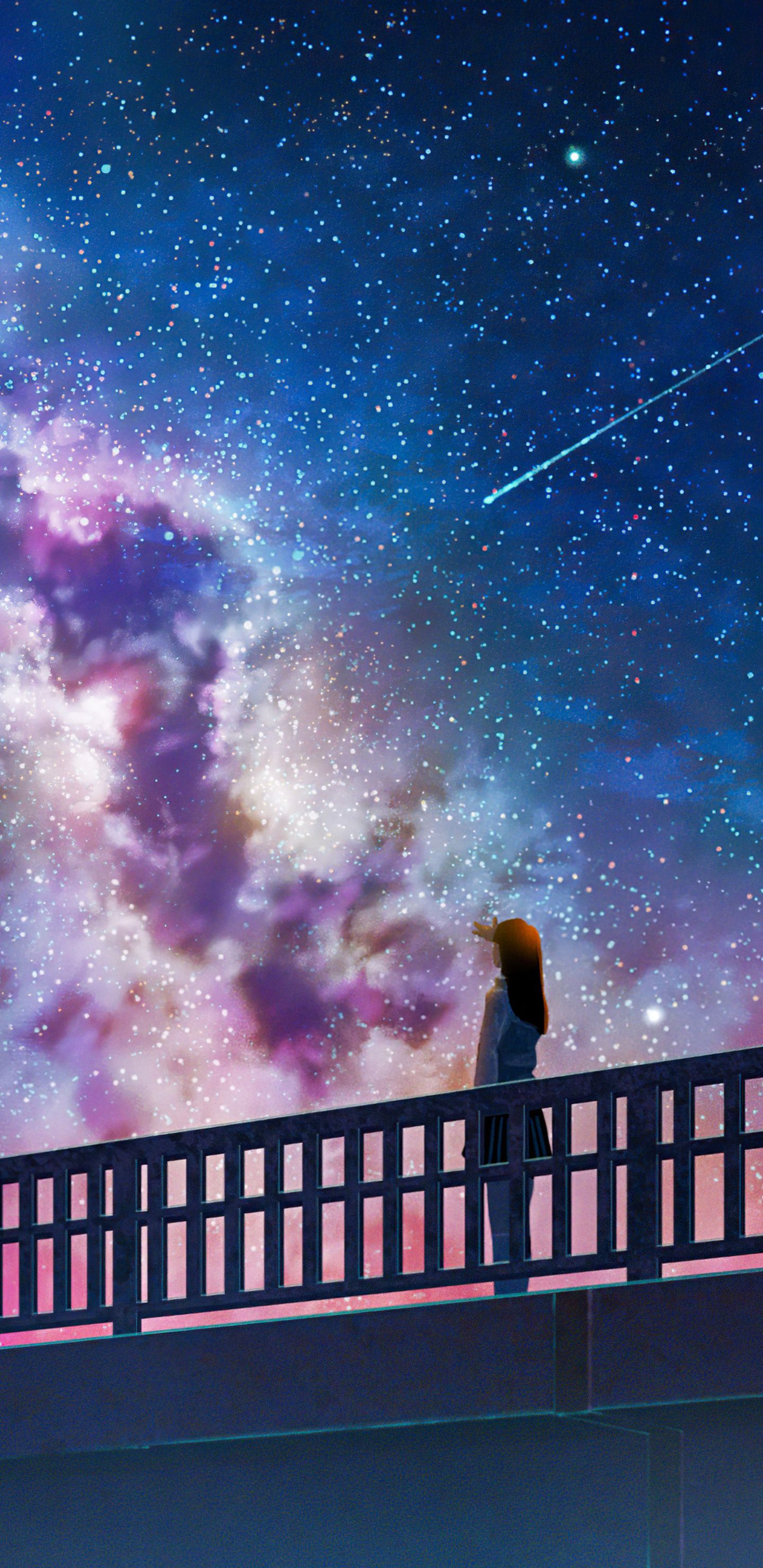 1440x2960 Anime Girl Alone At Bridge Watching The Galaxy Full Of Stars 4k Samsung Galaxy Note S S SQHD , HD 4k Wallpaper, Image, Background, Photos and Picture