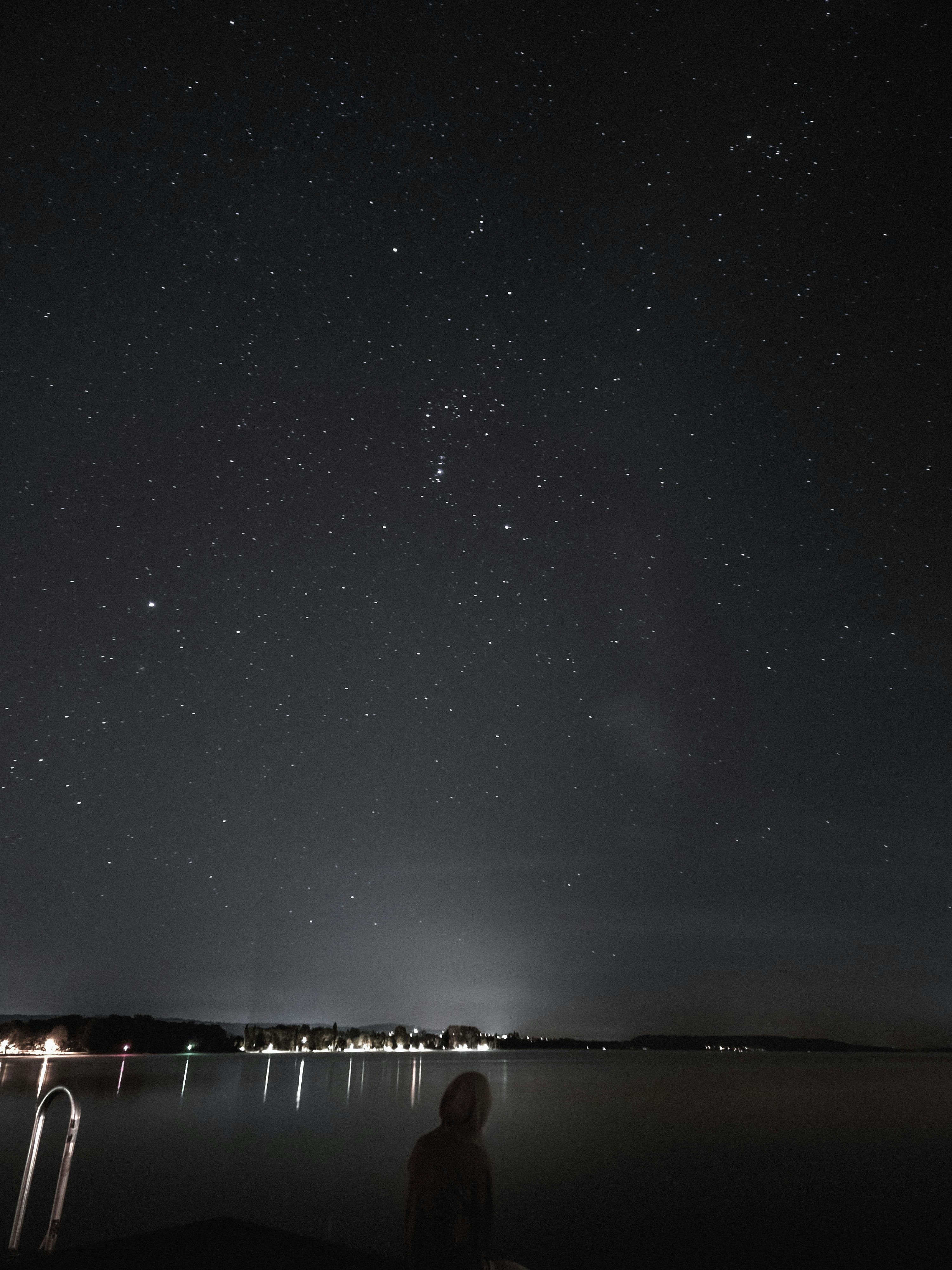 3000x4000 A person sitting on a dock watching the stars photo