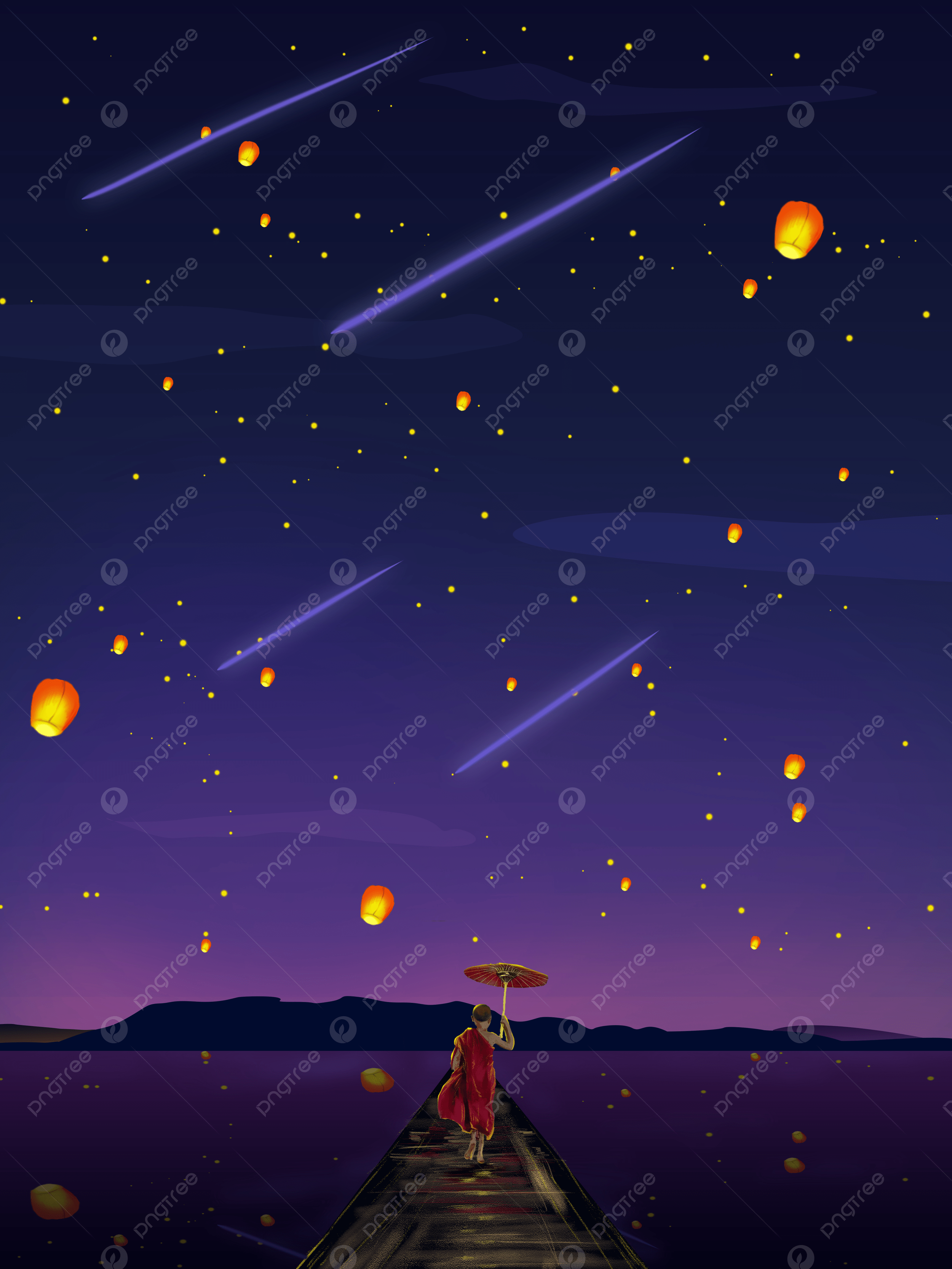 2500x3333 Night Starry Cure Department Illustrator Small Monk Watching Light Aestheticism, Night Starry Sky, Healing System Illustration, Little Monk Watching Lights Illustration Background And Wallpaper For Free Download