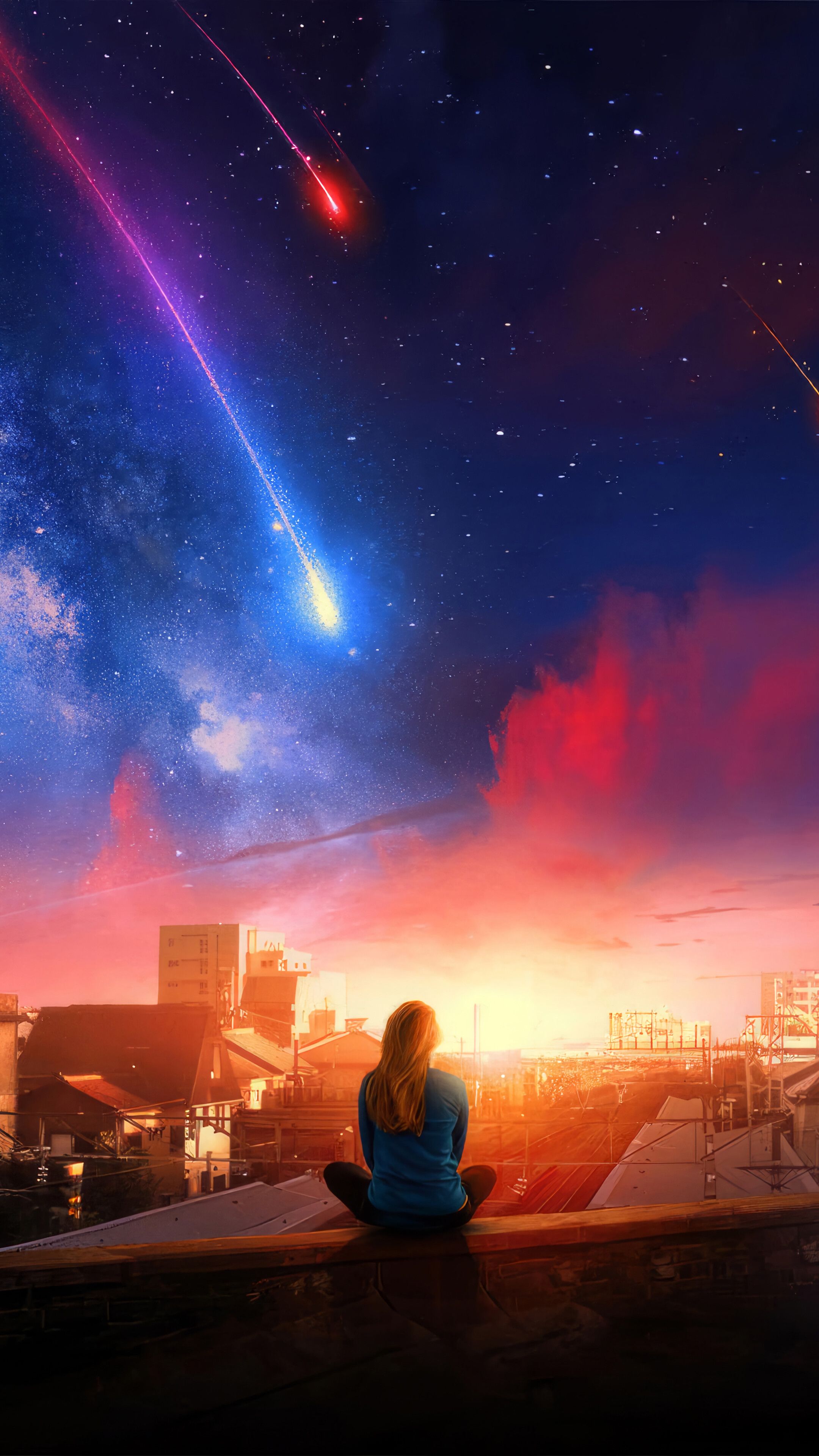 2160x3840 Alone Watching Shooting Stars Comet Night Sky Scenery 4K Wallpaper iPhone HD Phone a