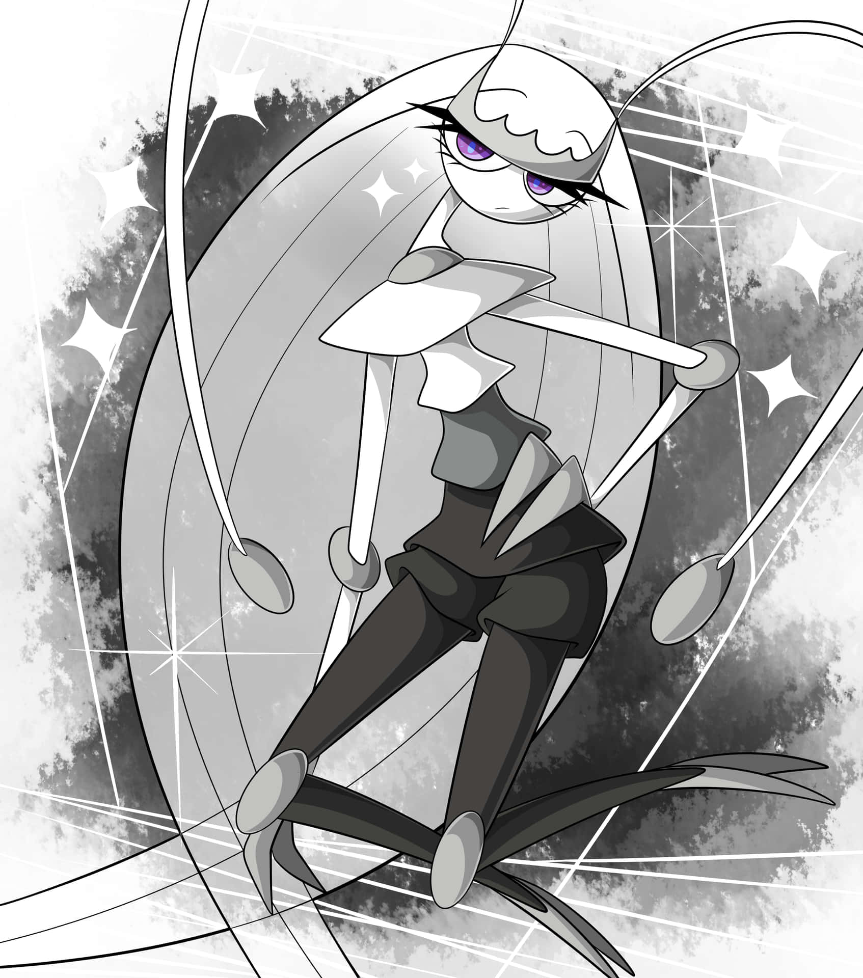 1694x1920 Download Pokemon Pheromosa In Black And White Wallpaper