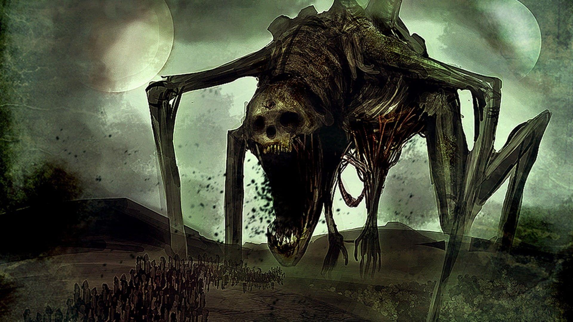 1920x1080 Gray skeleton monster illustration, fantasy art HD wallpaper