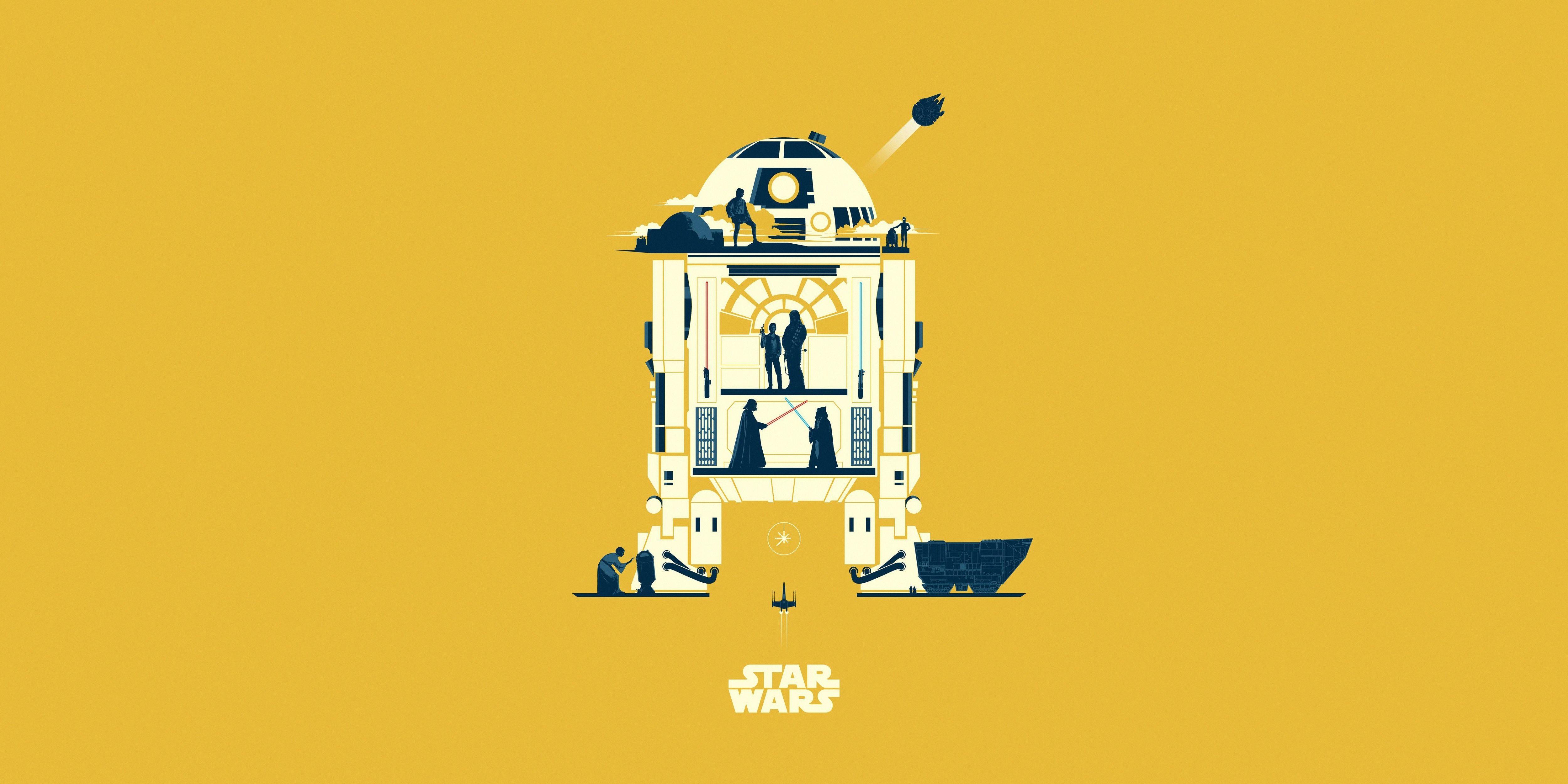 5000x2500 R2 D2 Star Wars Minimalist Wallpaper, HD Minimalist 4K Wallpaper
