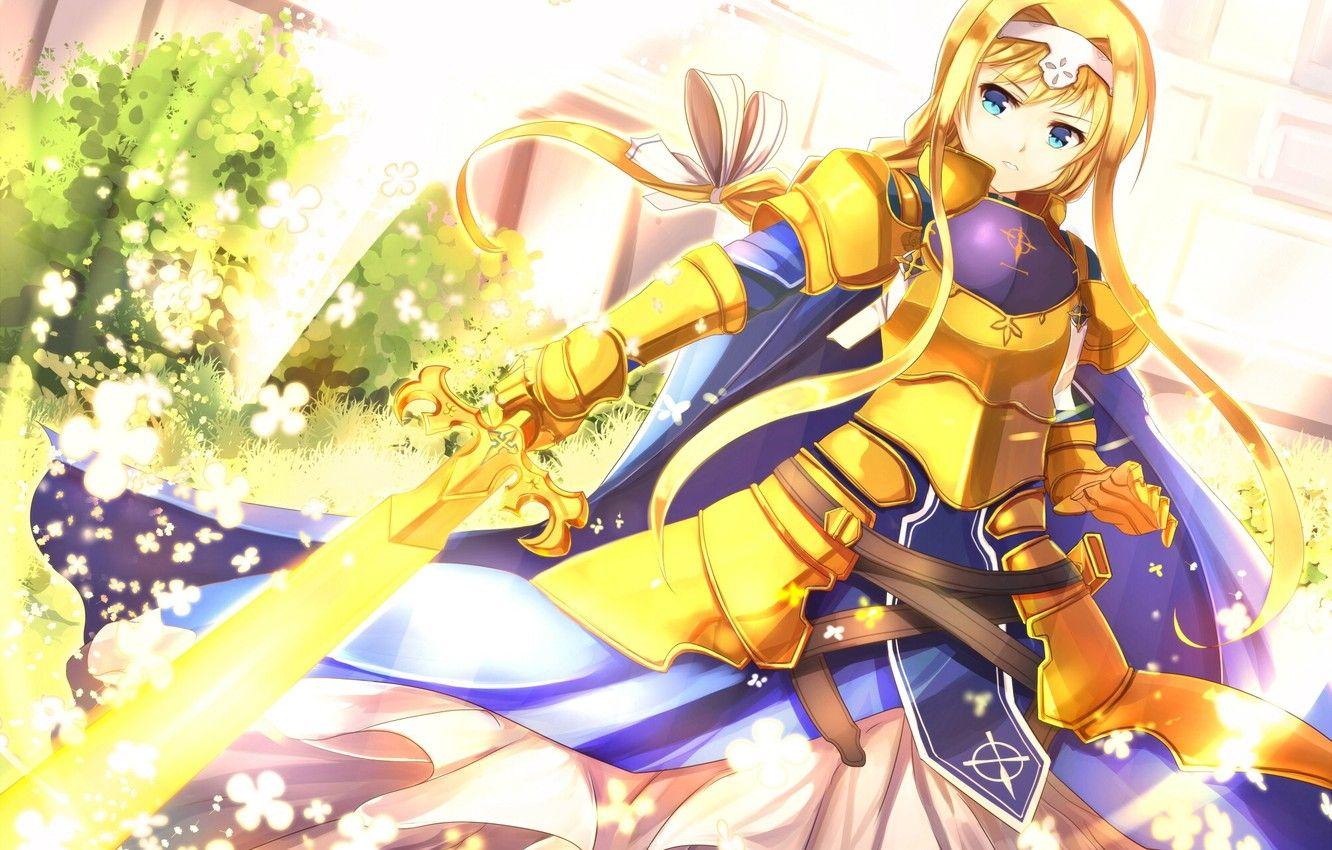 1332x850 Photo Wallpaper Flowers, Girl, Armor, Sword, Underworld