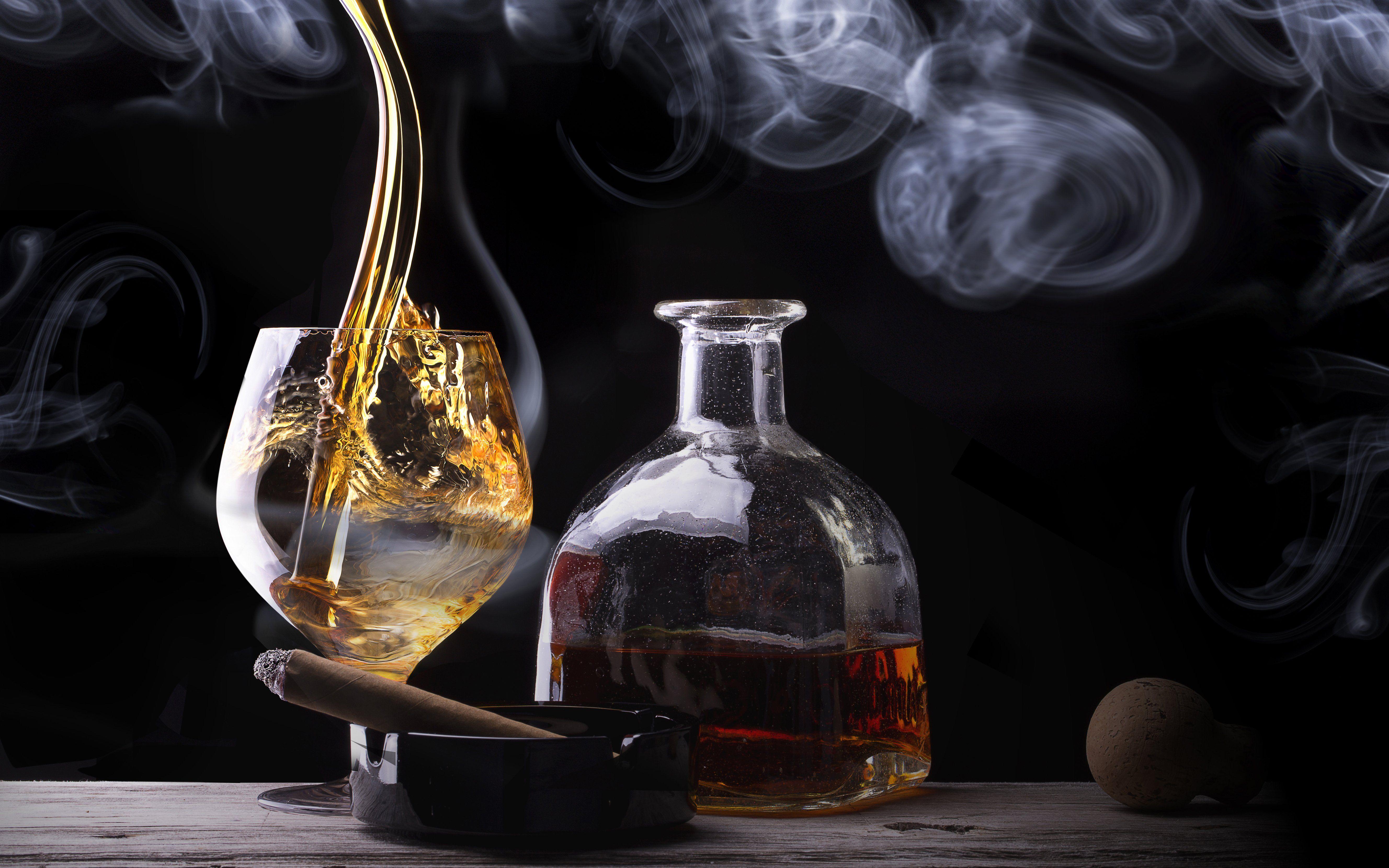 5312x3320 Free download cigar whiskey glass bottle smoke alcohol f wallpaper