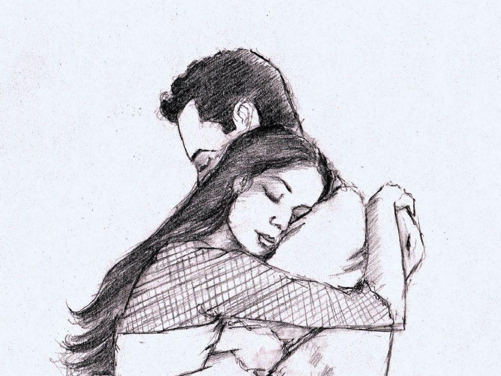 1024x768 pencil art love wallpaper