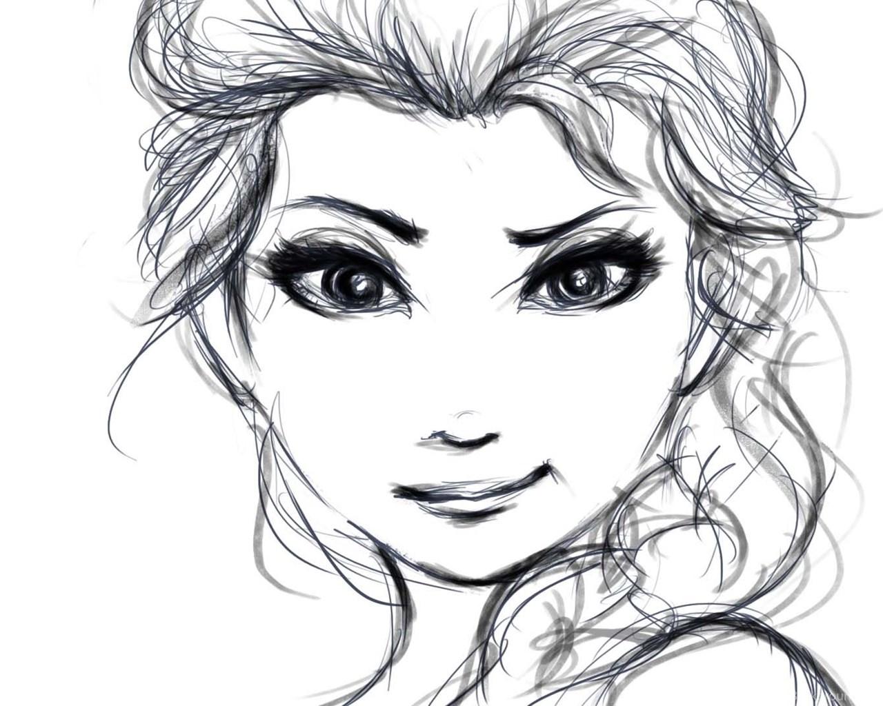 1280x1024 Elsa Wallpaper, Face, Pencil Sketches, Portrait, White Background