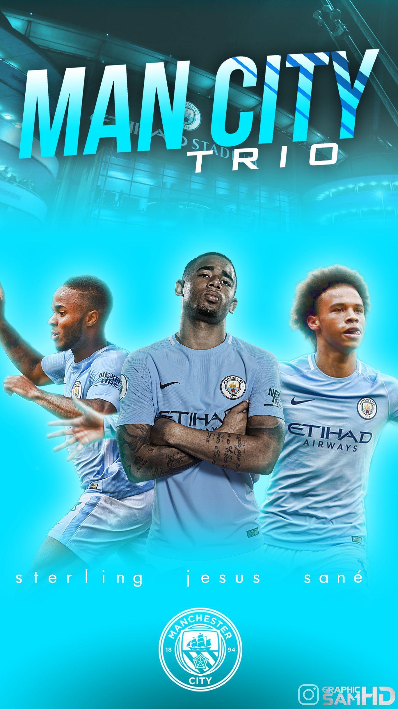 1368x2432 Raheem Sterling, Gabriel Jesus And Leroy Sané Manchester City Phone Wallpaper 2017 2018. Manchester City Football Club, Manchester City Wallpaper, Manchester City