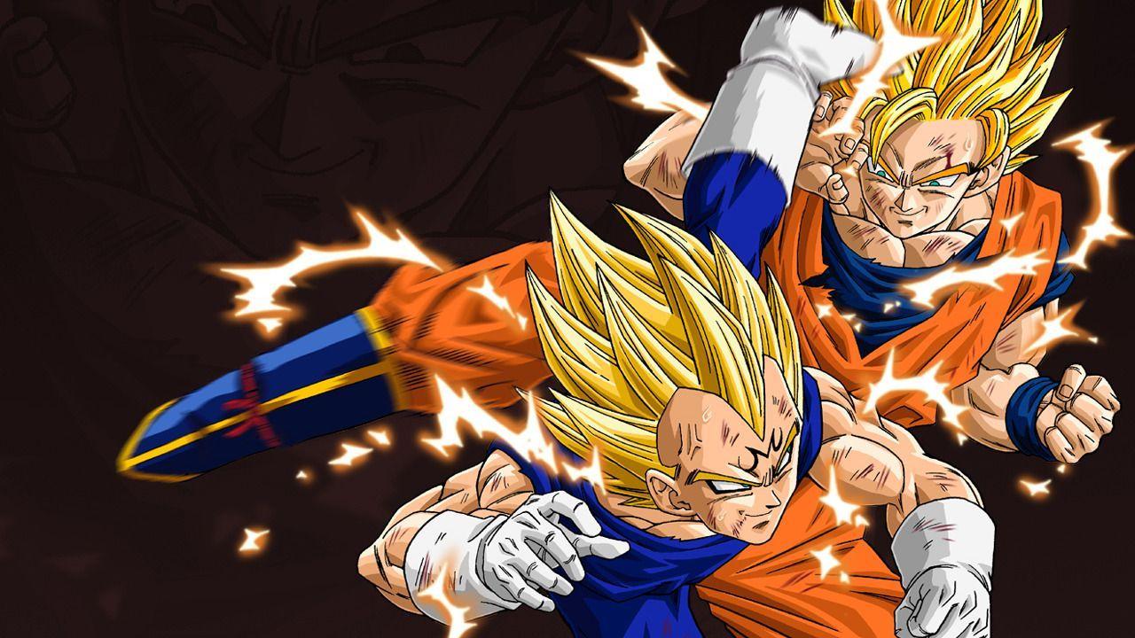 1280x720 Ssj2 Majin Vegeta and Goku fight. Goku wallpaper, Anime