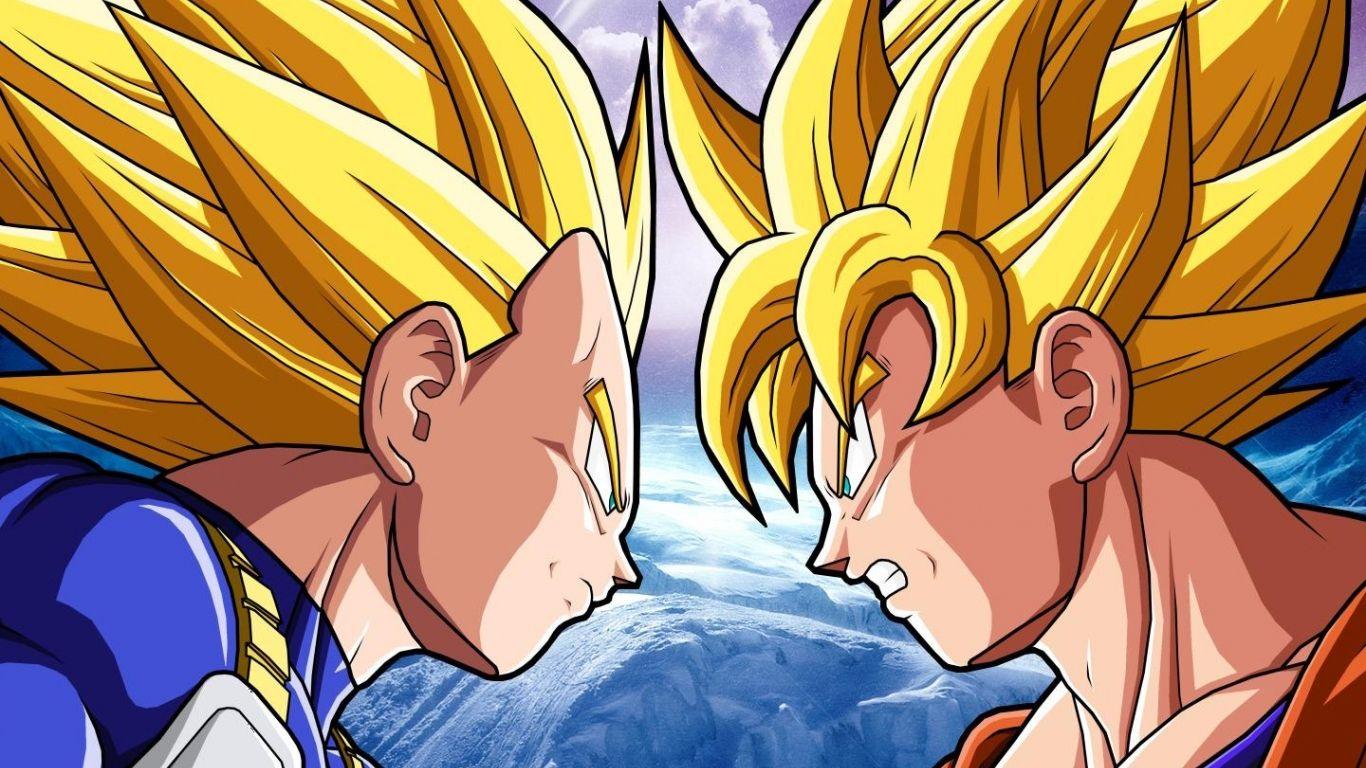 1366x768 Free download Wallpaper Vegeta SSJ2 vs Goku SSJ2 Imagenes de